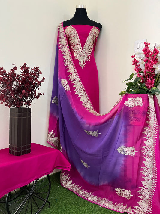 Sanam Hot Pink Silk Kashmiri Suit