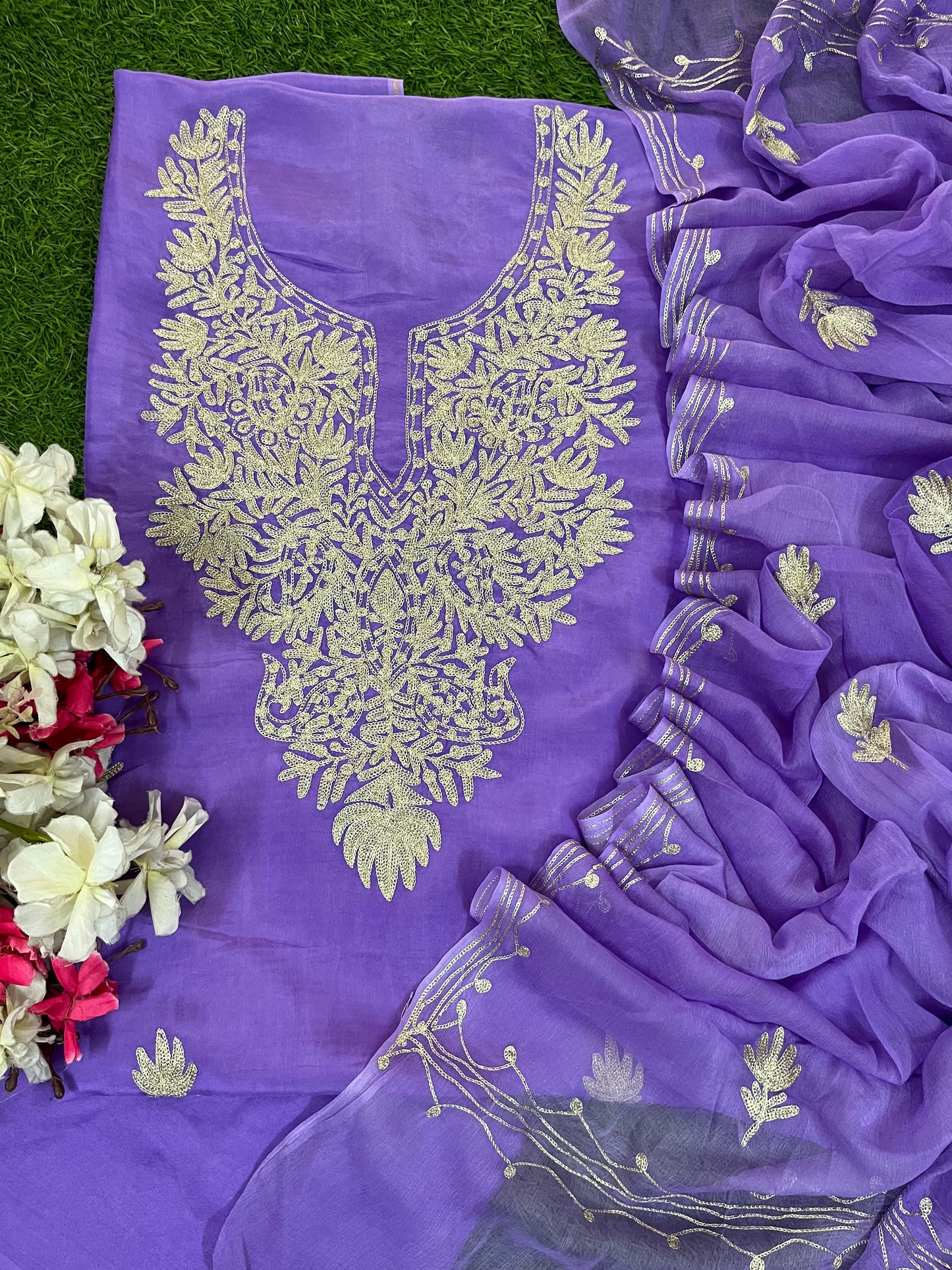 Soft Purple Silk Tilla Kashmiri Suit