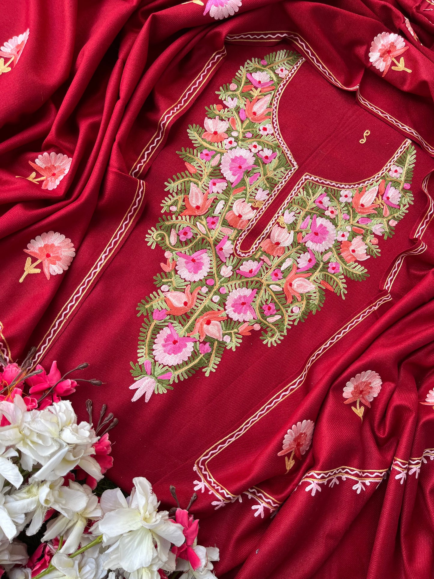 Maroon Woollen Aari Embroidered 3pc suit