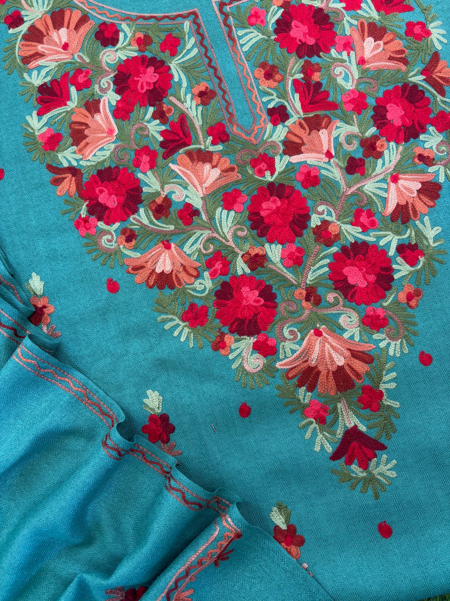 Aqua Blue Woollen Aari Embroidered 3pc suit