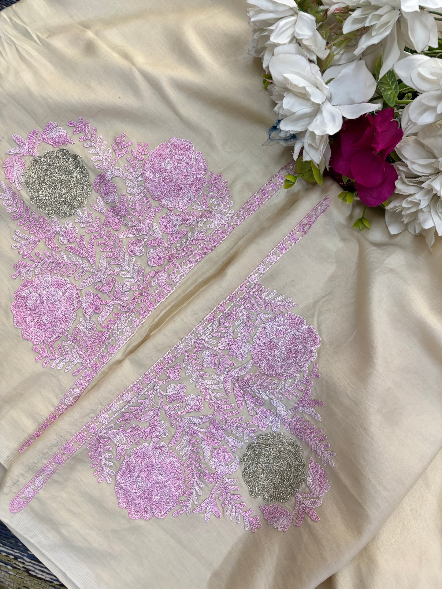 Ivory Satin Cotton Kashmiri Suit