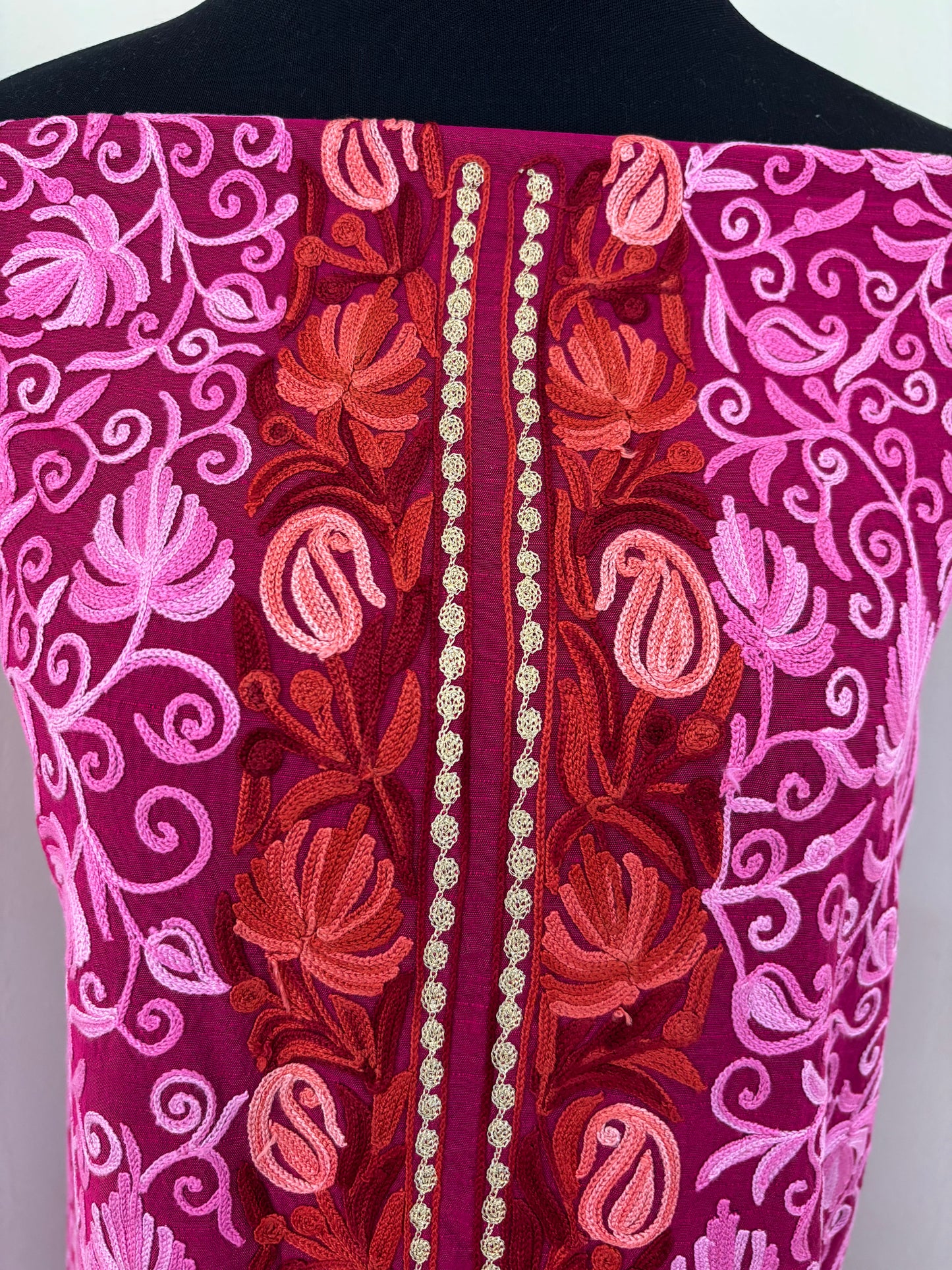 Cotton Hot Pink  Aari Embroidered Kurta Pant Set