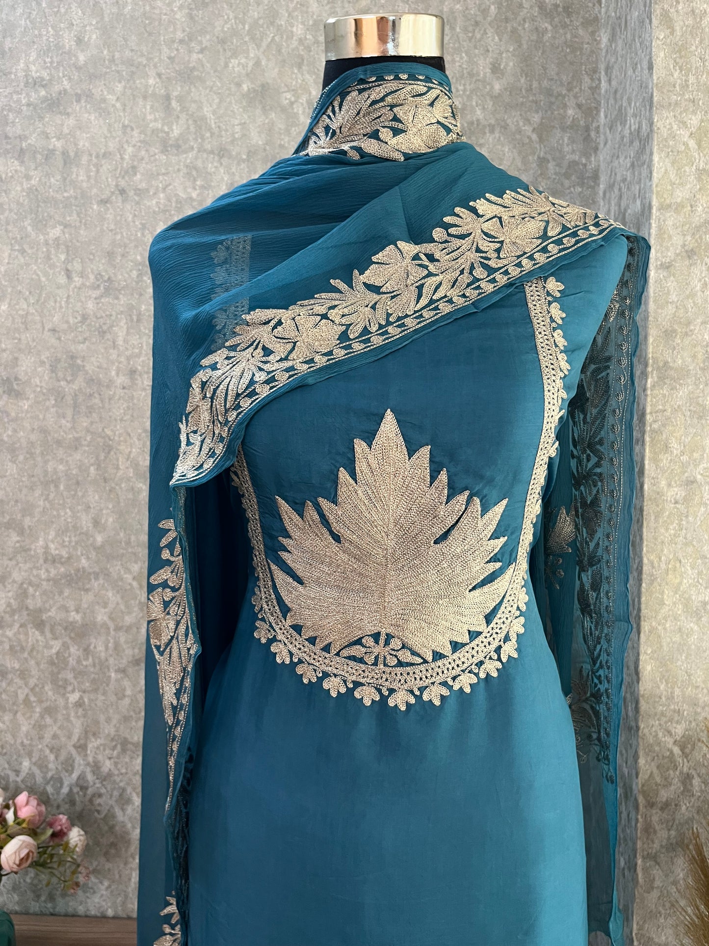 Teal Blue Sanam’ Tilla Kashmiri Silk Suit