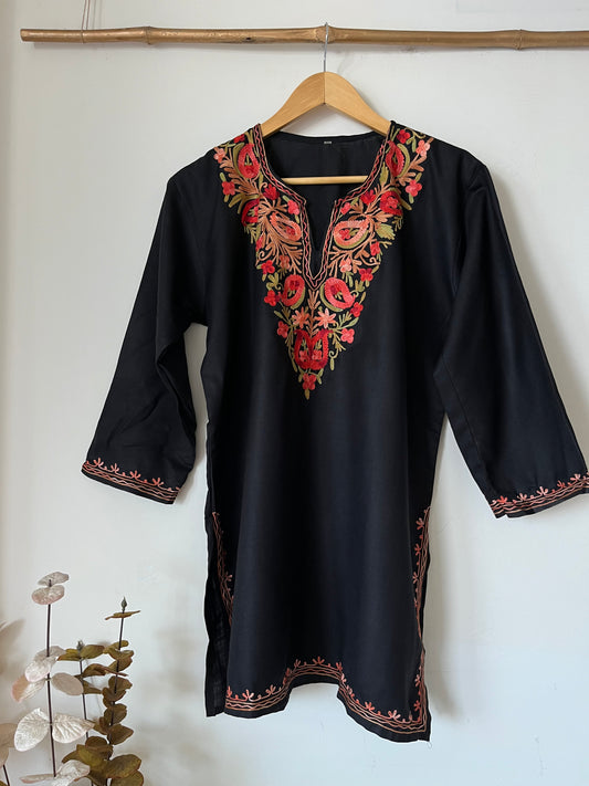 Black Cotton Aari Work Kurta