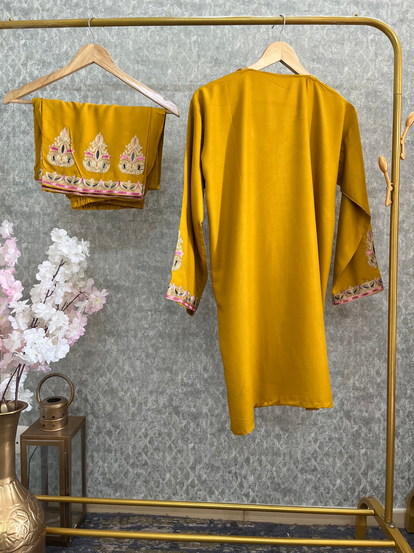 Golden Yellow Cotton Stitched Co-ord Set( 42)