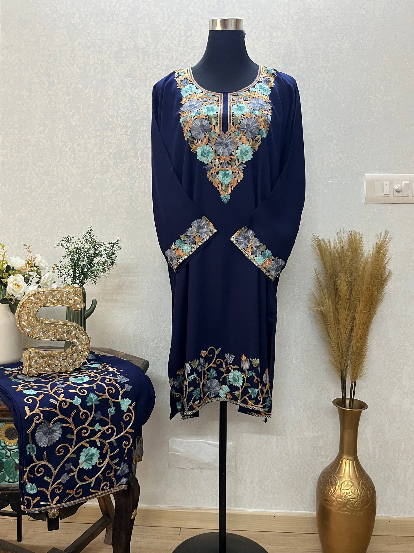 Navy Blue Cotton Stitched Co-ord Set(42)