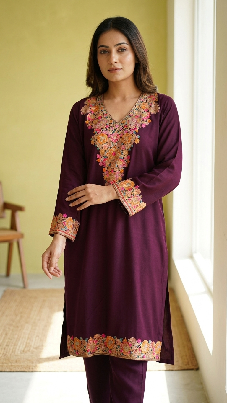 Wine Cotton Stitched Co-ord Set( 44)