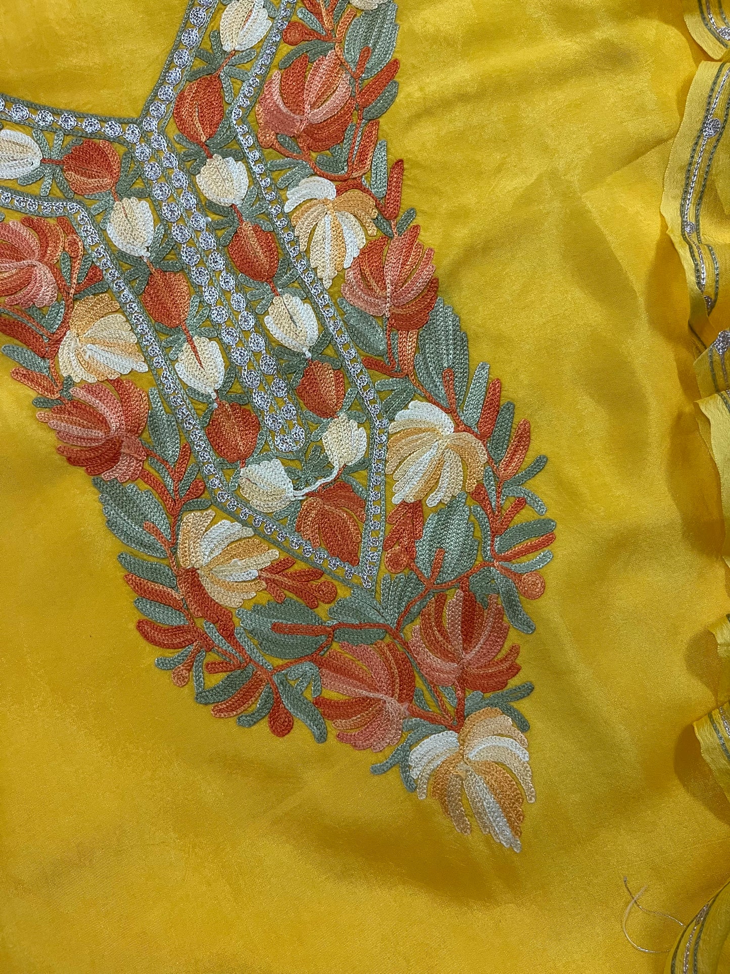 Yellow  Opada Silk Aari Embroidered Suit material