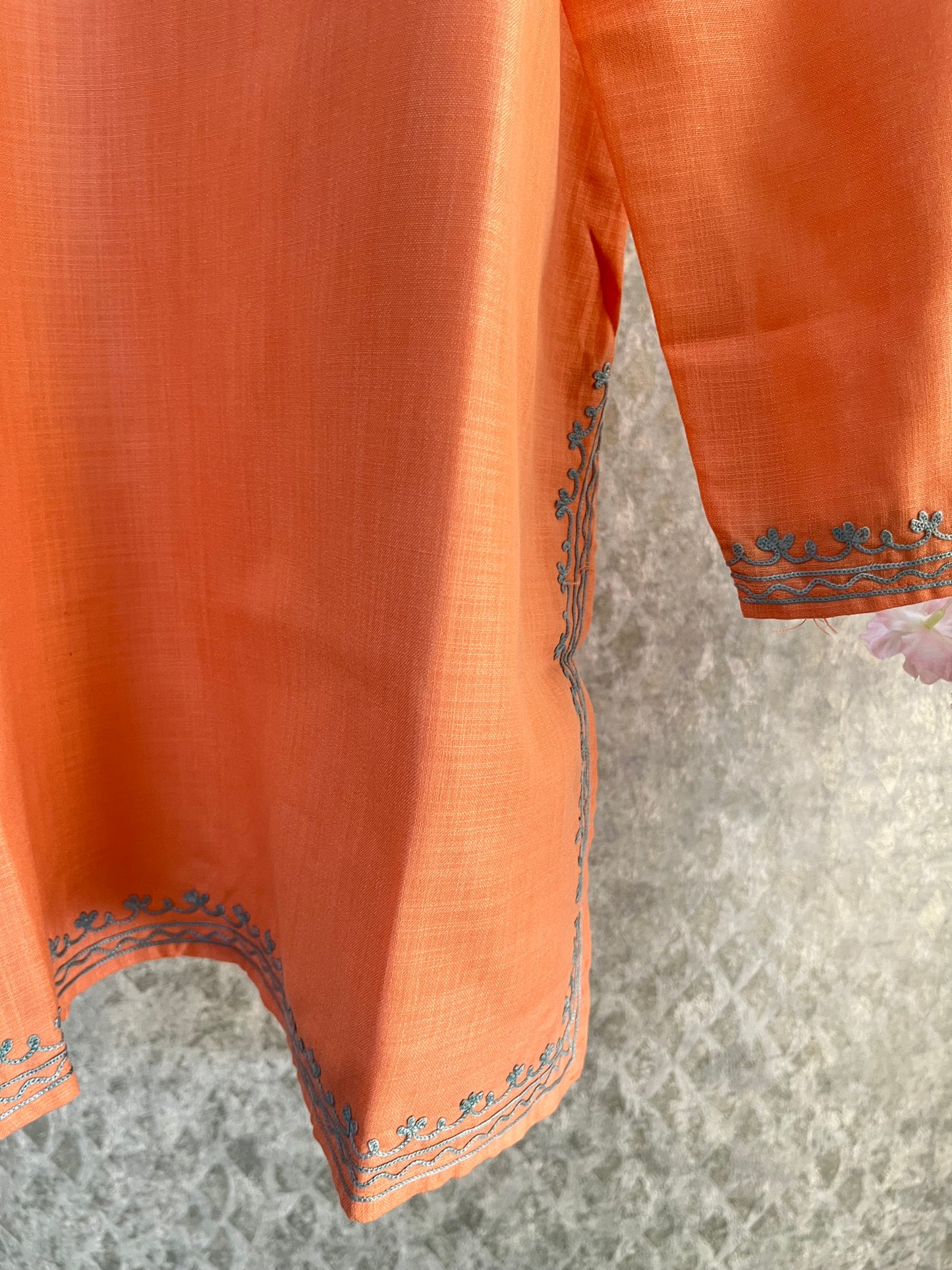 Soft Orange Cotton Aari Work Kurta