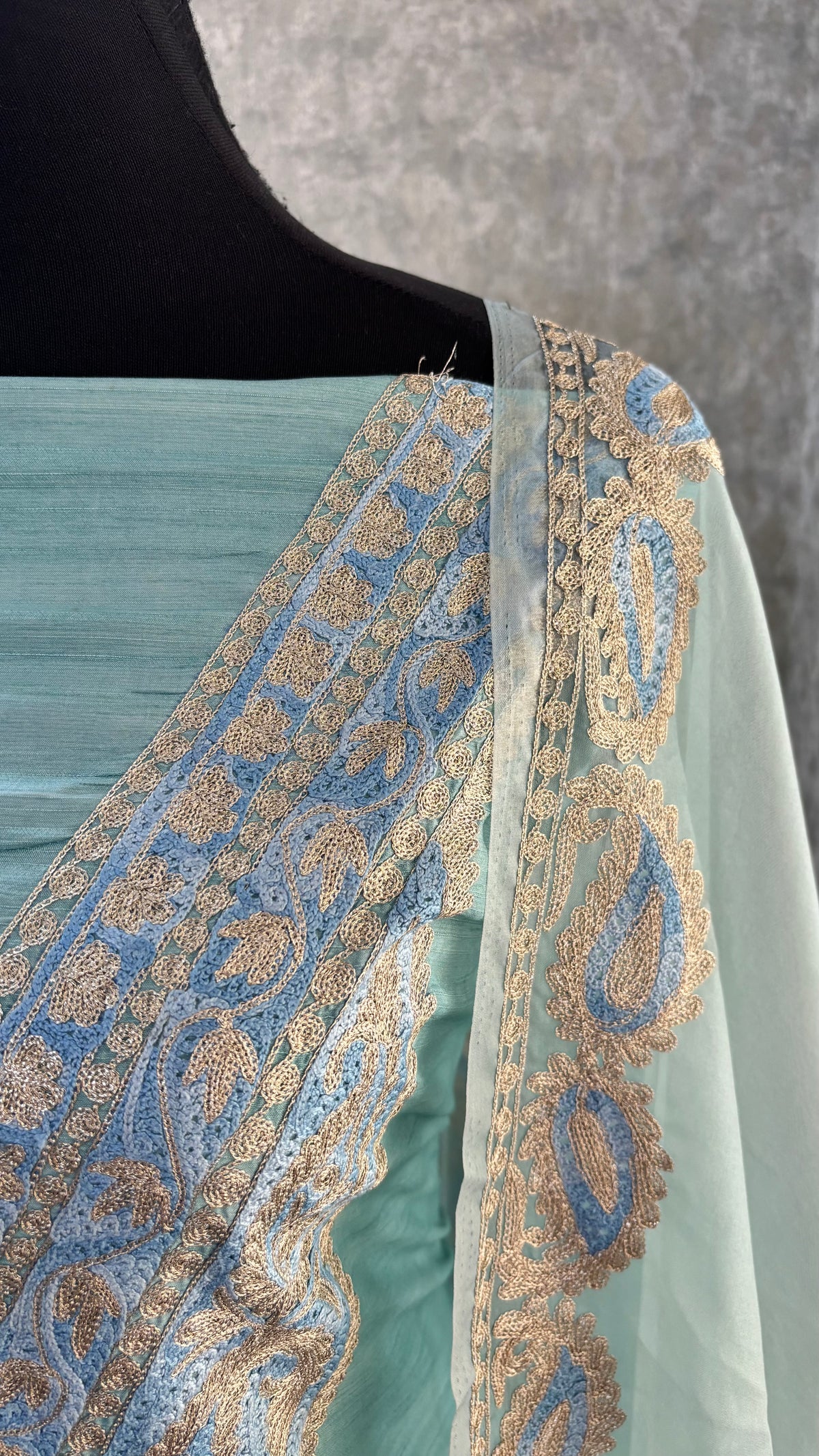 Baby Blue Russian Silk Kashmiri Suit