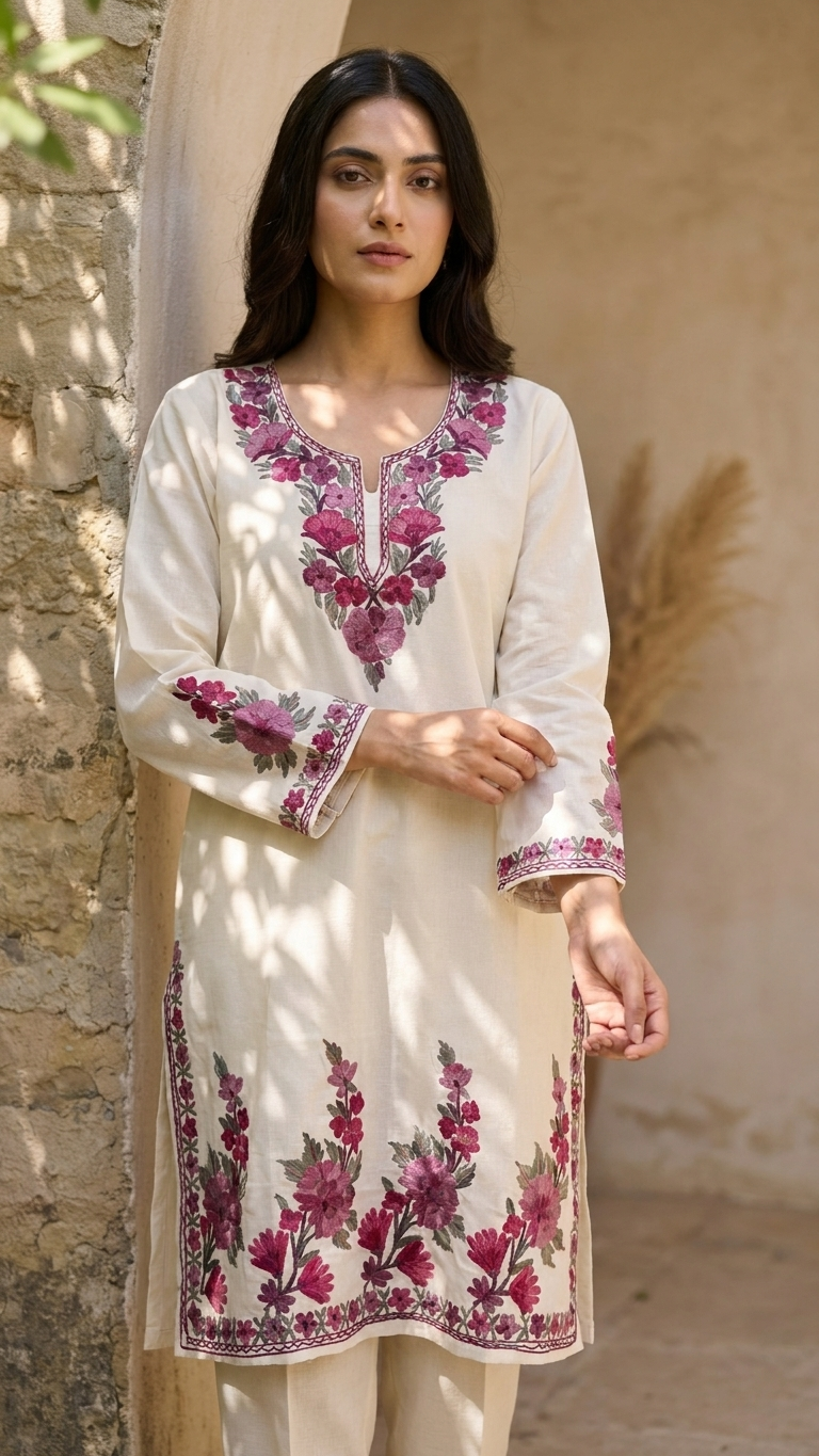 Off White Cotton Stitched Co-ord Set (38)