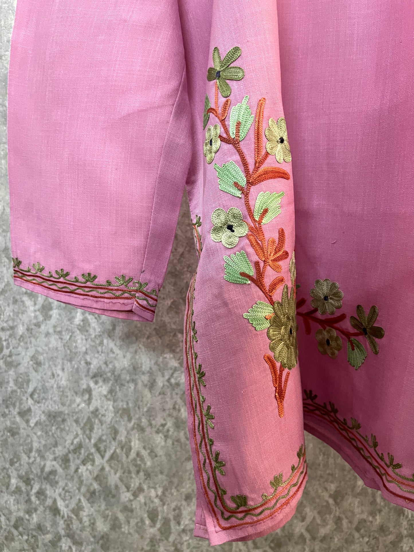 Pink Cotton Aari Work Kurti