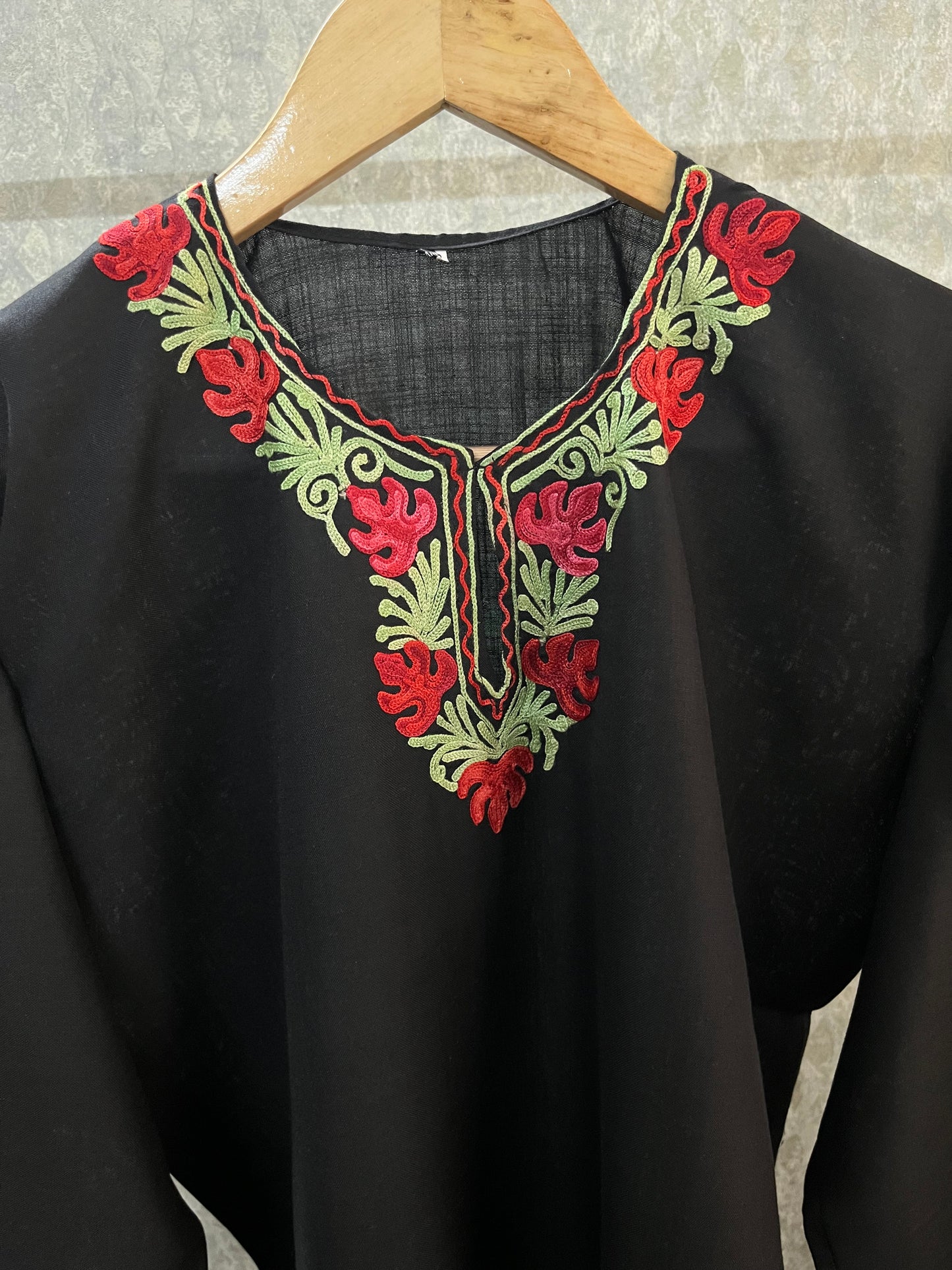 Black Cotton Aari Work Kurta