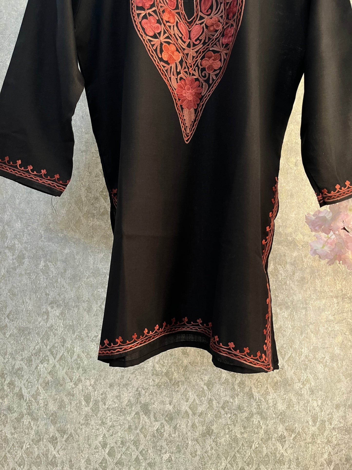 Black Cotton Aari Work Kurta