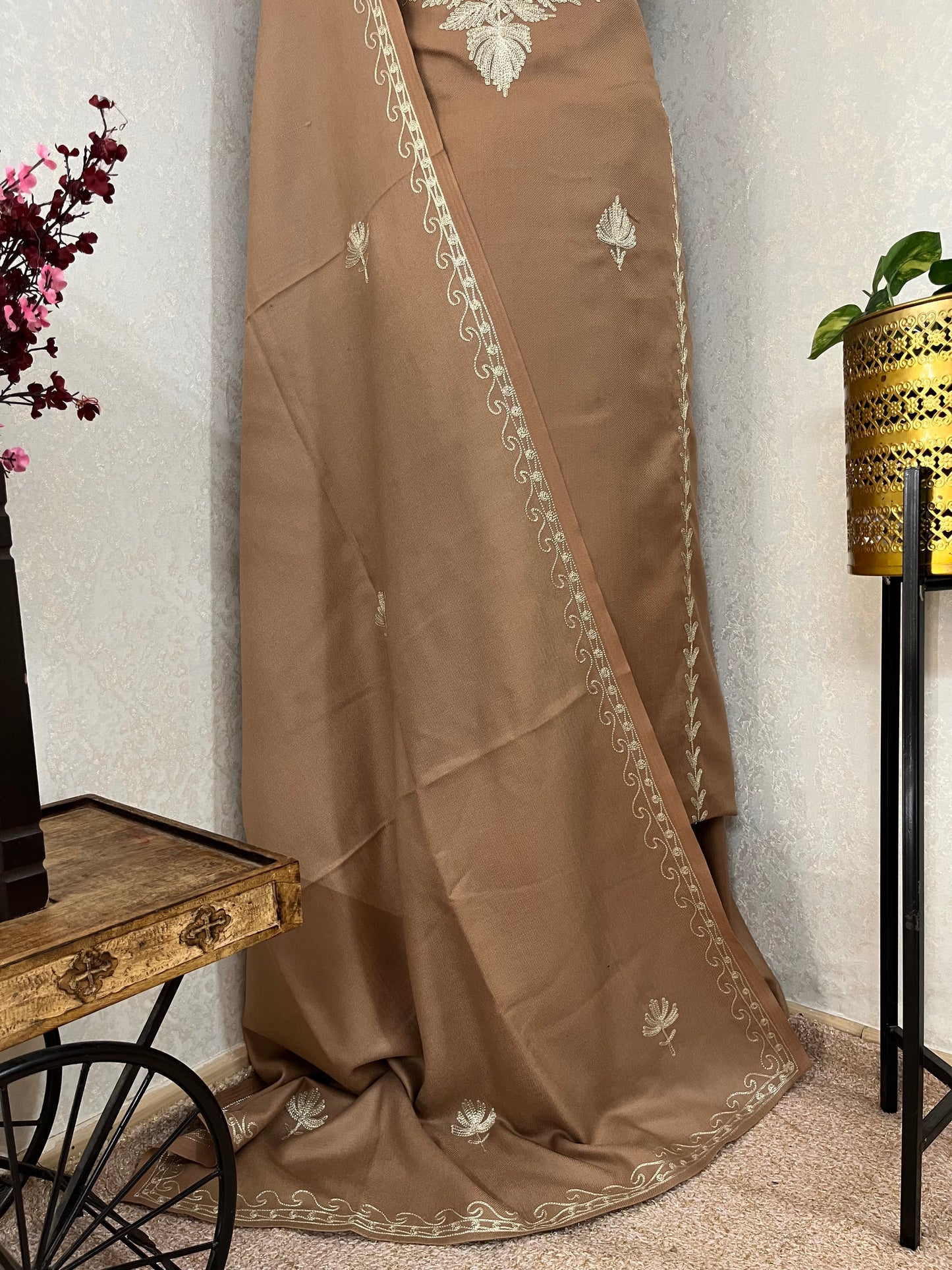 Beige Tilla Embroidered 3pc Suit Stole