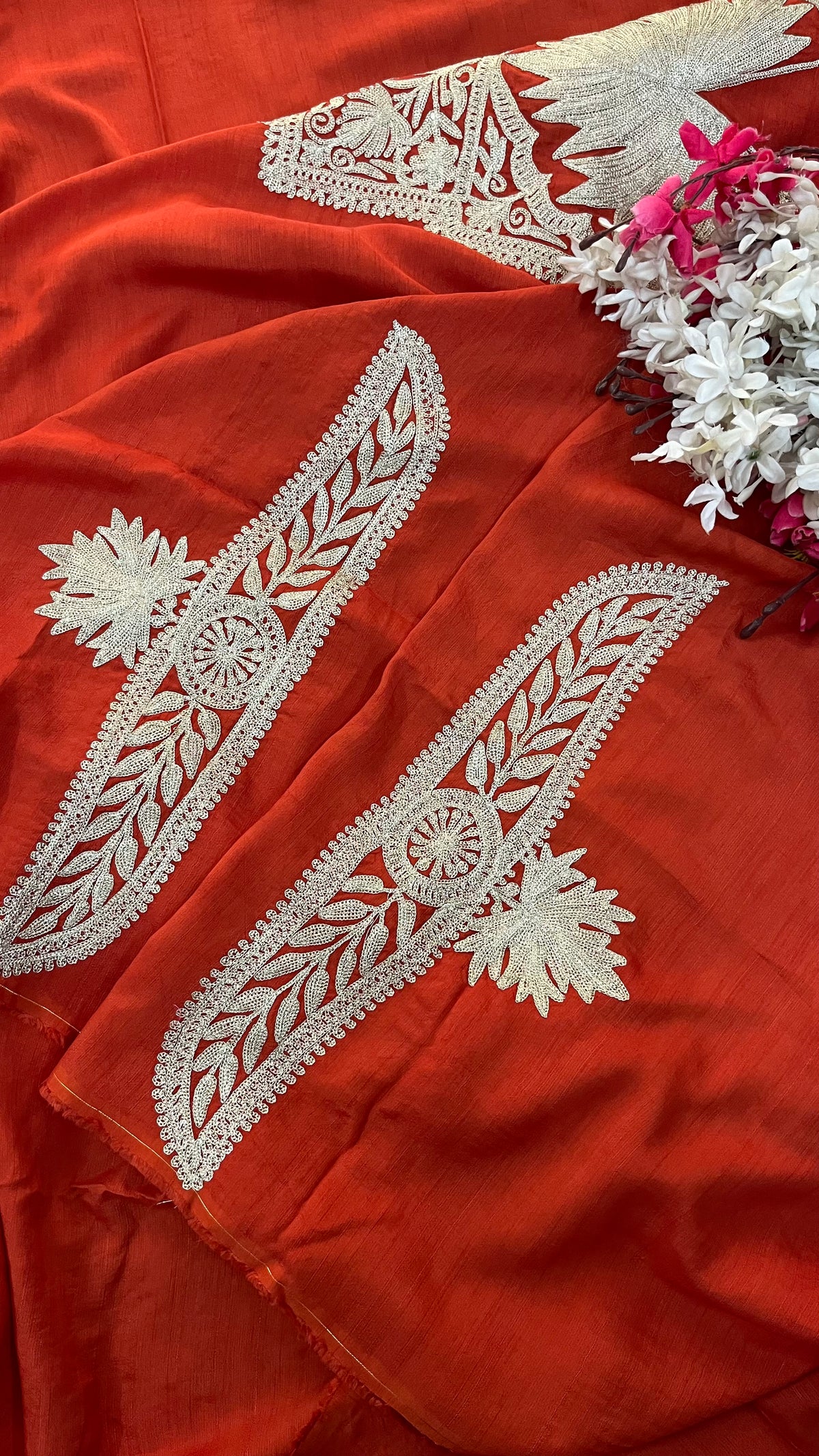 Orange Silk Tilla Embroidered Suit
