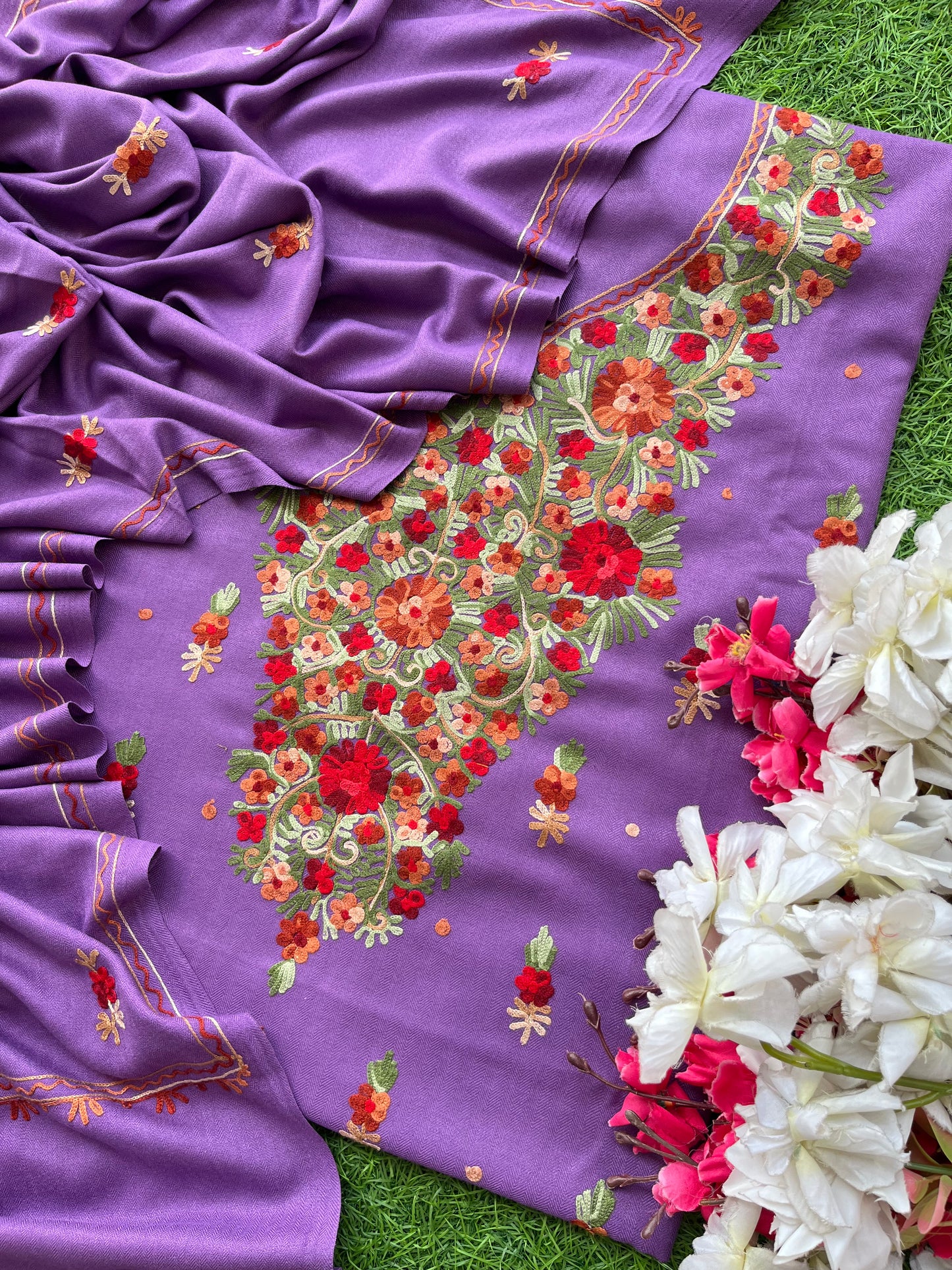 Lavender Woollen Aari Embroidered 3pc suit