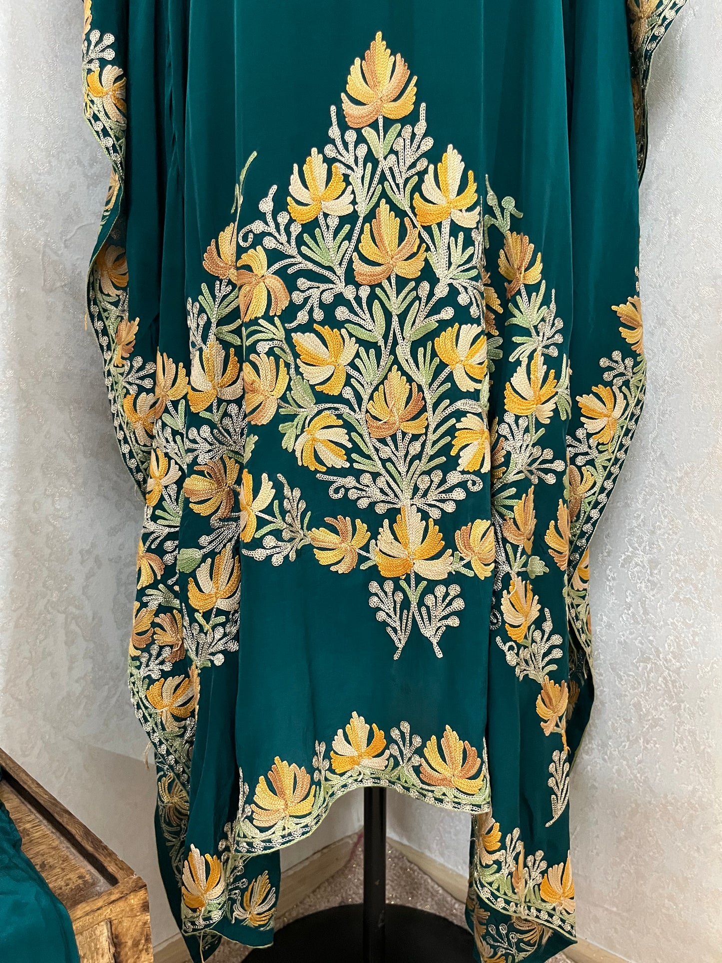 Green Pure Crape Kashmiri Kaftan