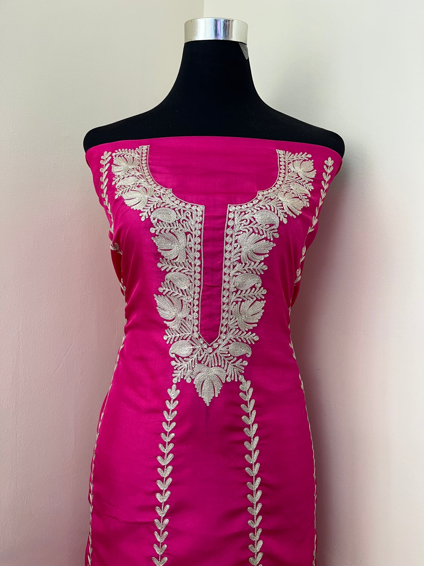 Sanam’ Hot Pink Silk Tilla Embroidered Suit material