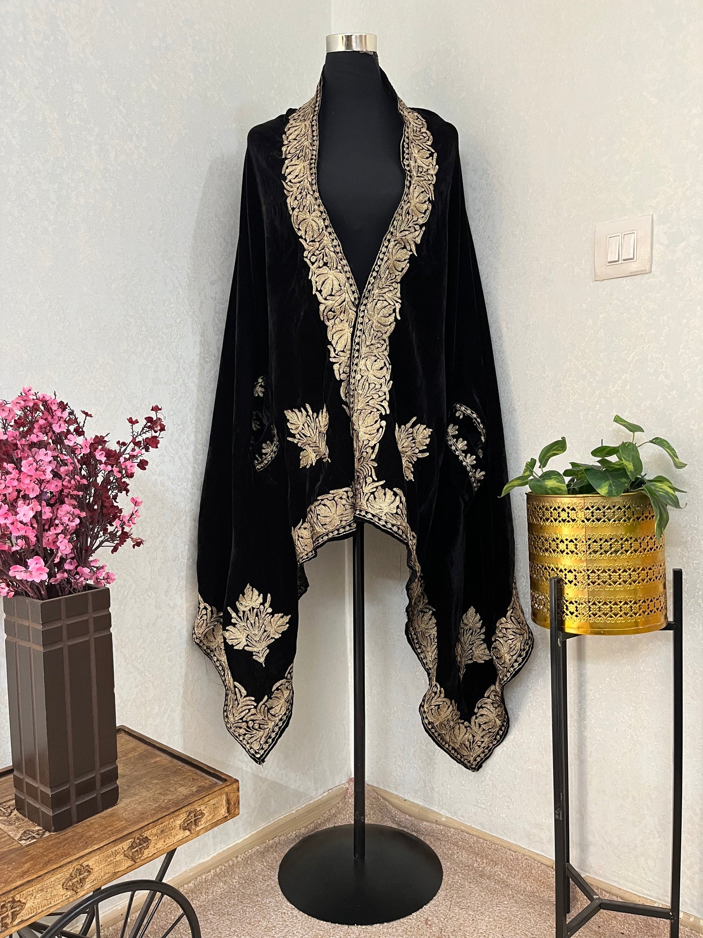 Black Tilla Embroidered Velvet Cape