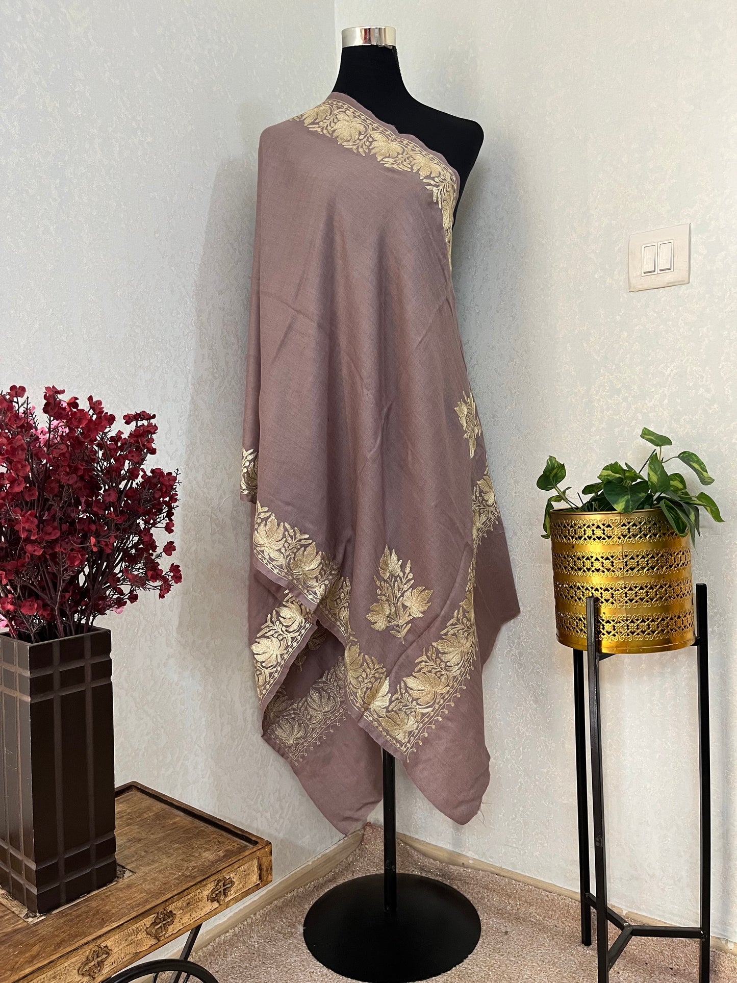 Semi Pashmina Tilla Embroidered stole