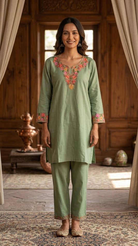 Pastel Green Cotton Cord Set (Free Size/ L)
