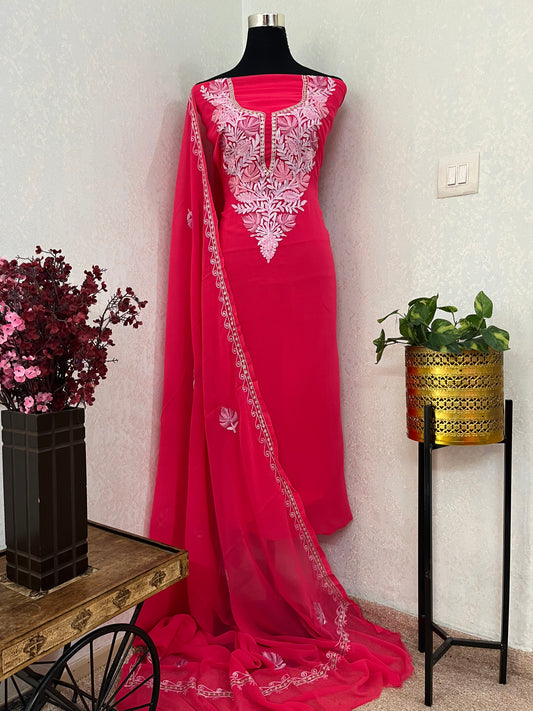Pink Georgette Shirt and Dupatta Aari Embroidered Suit