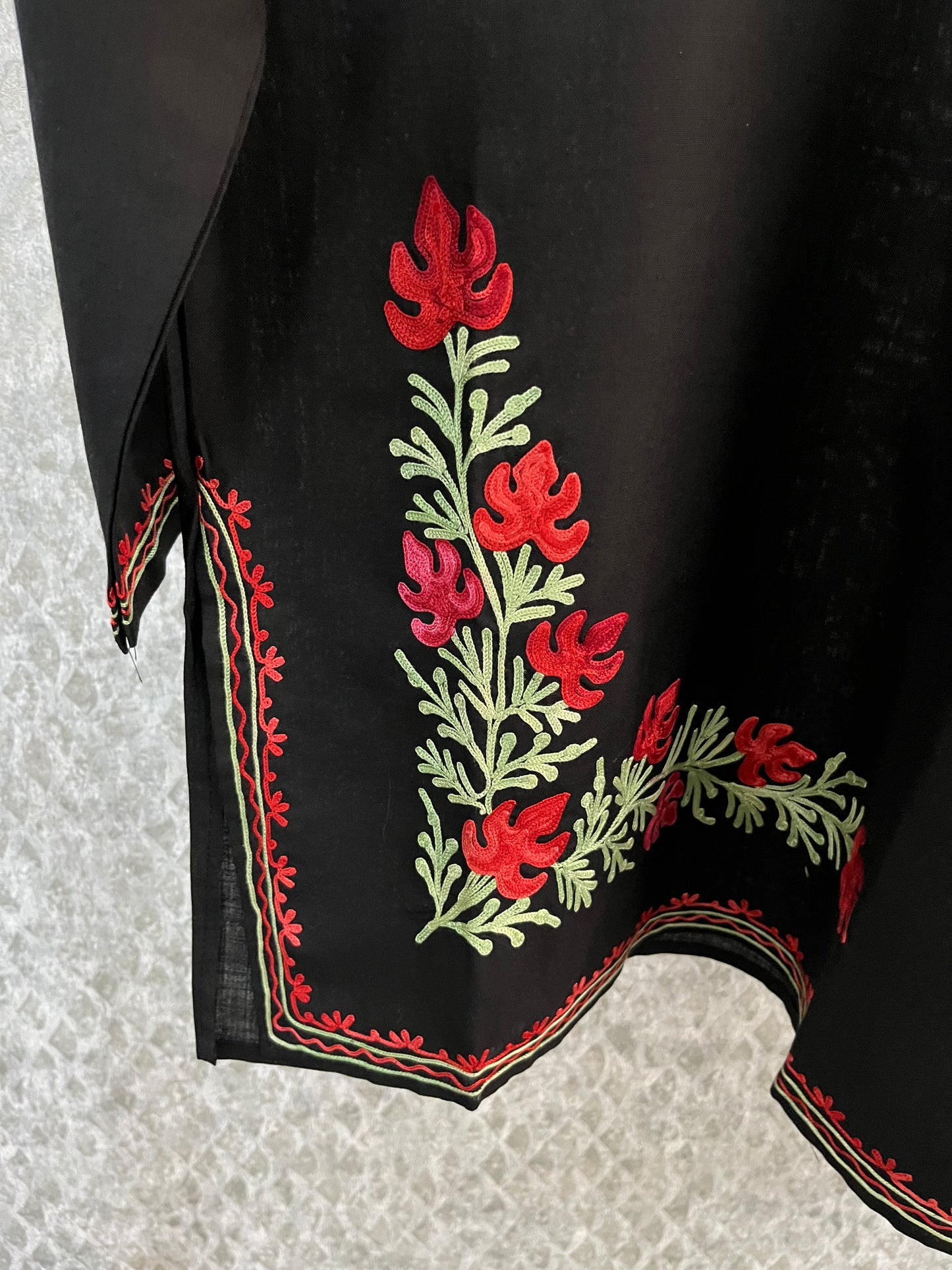 Black Cotton Aari Work Kurta