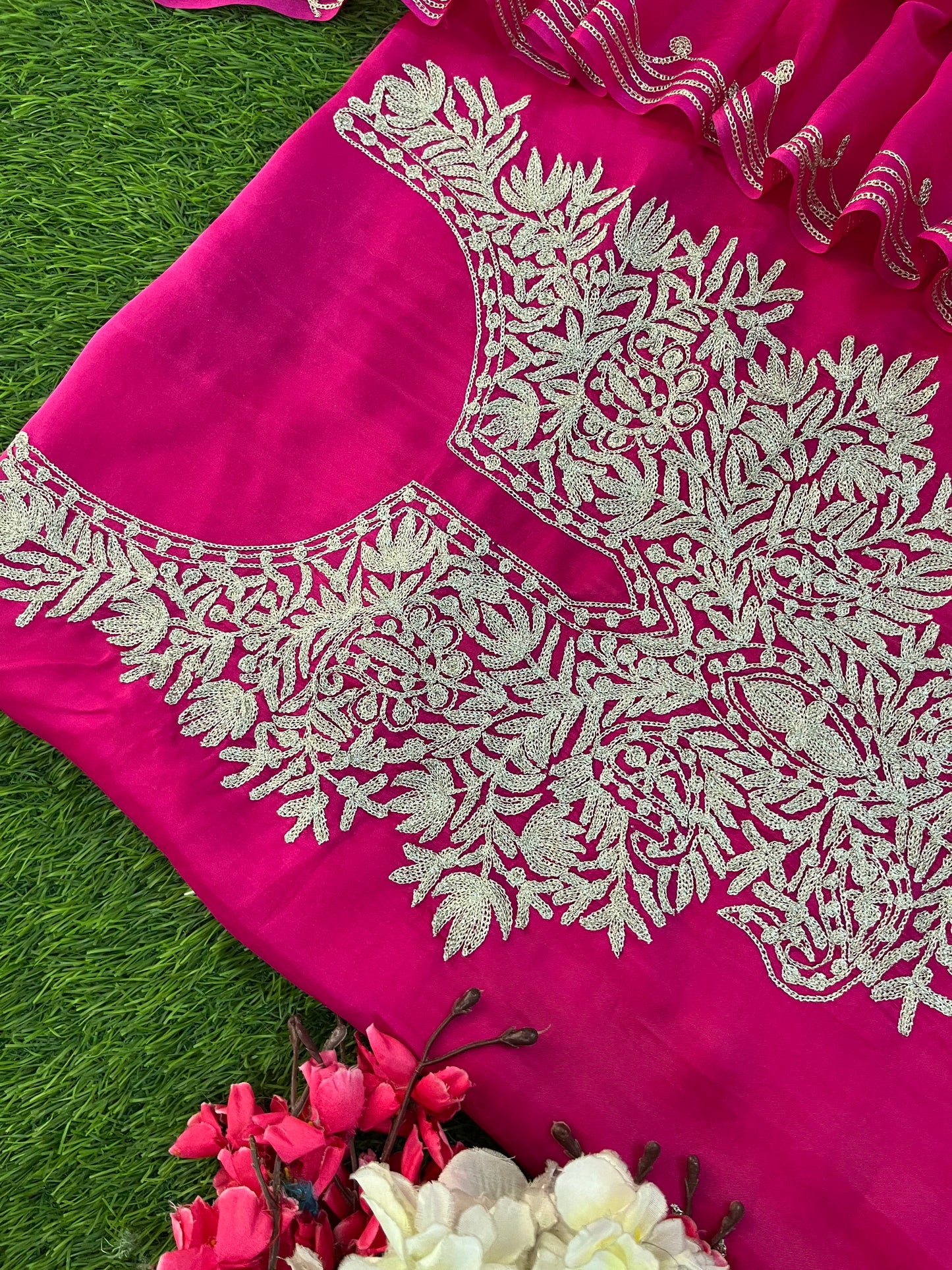 Hot Pink Silk Tilla Kashmiri Suit