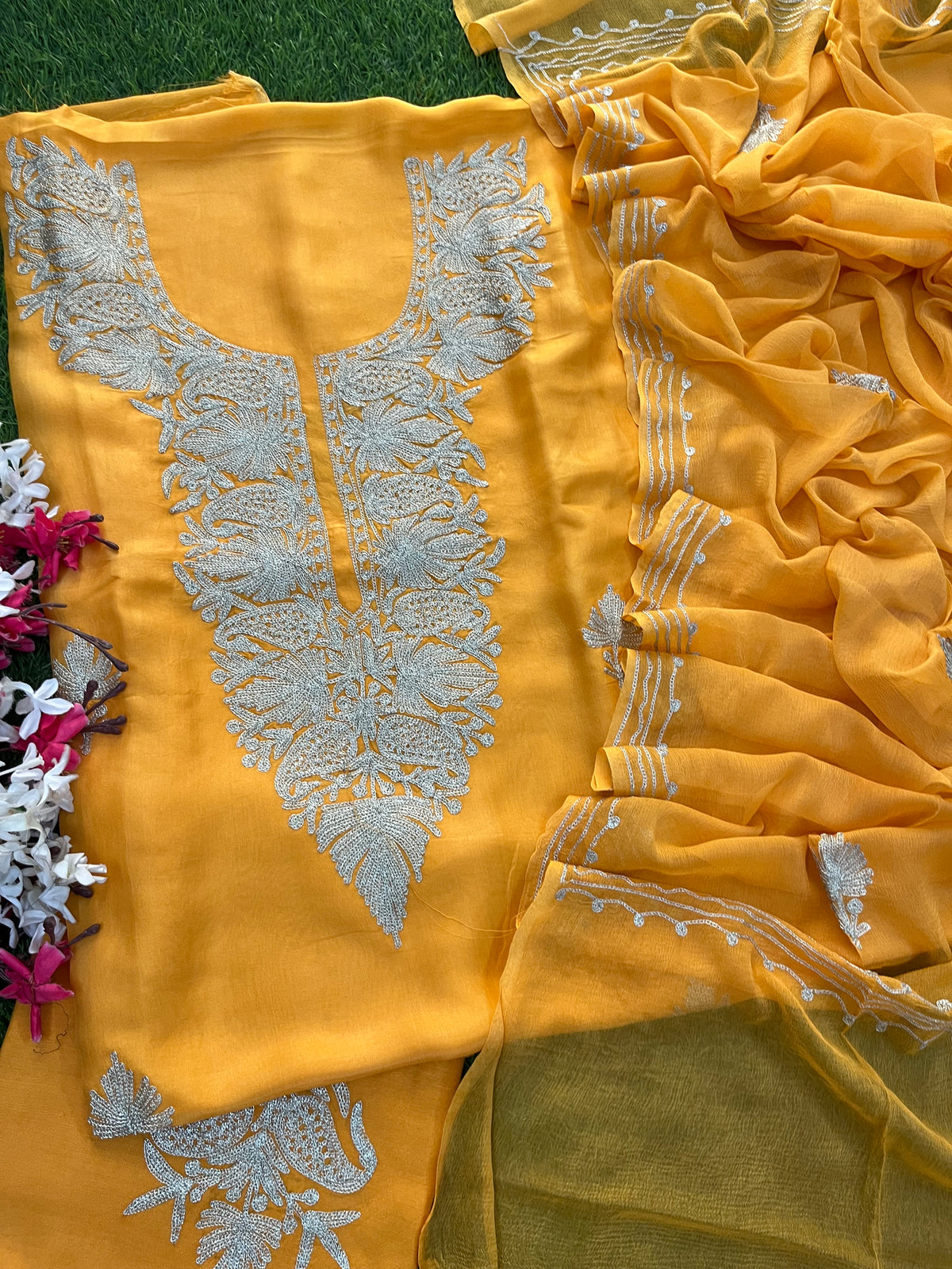 Yellow Silk Tilla Kashmiri Suit