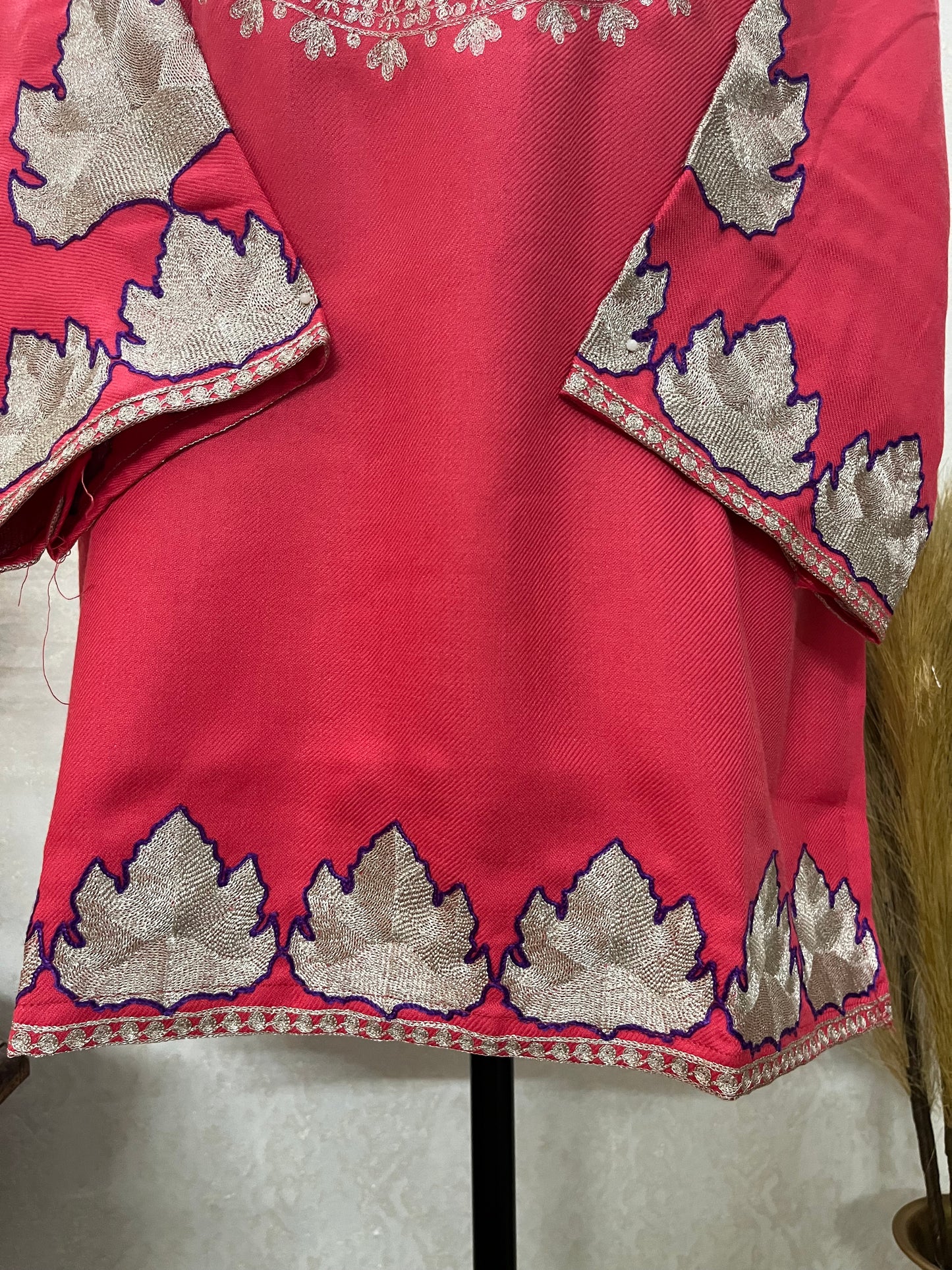 Carrot Pink Woollen Kashmiri Co-Ord Set ( Size 44)