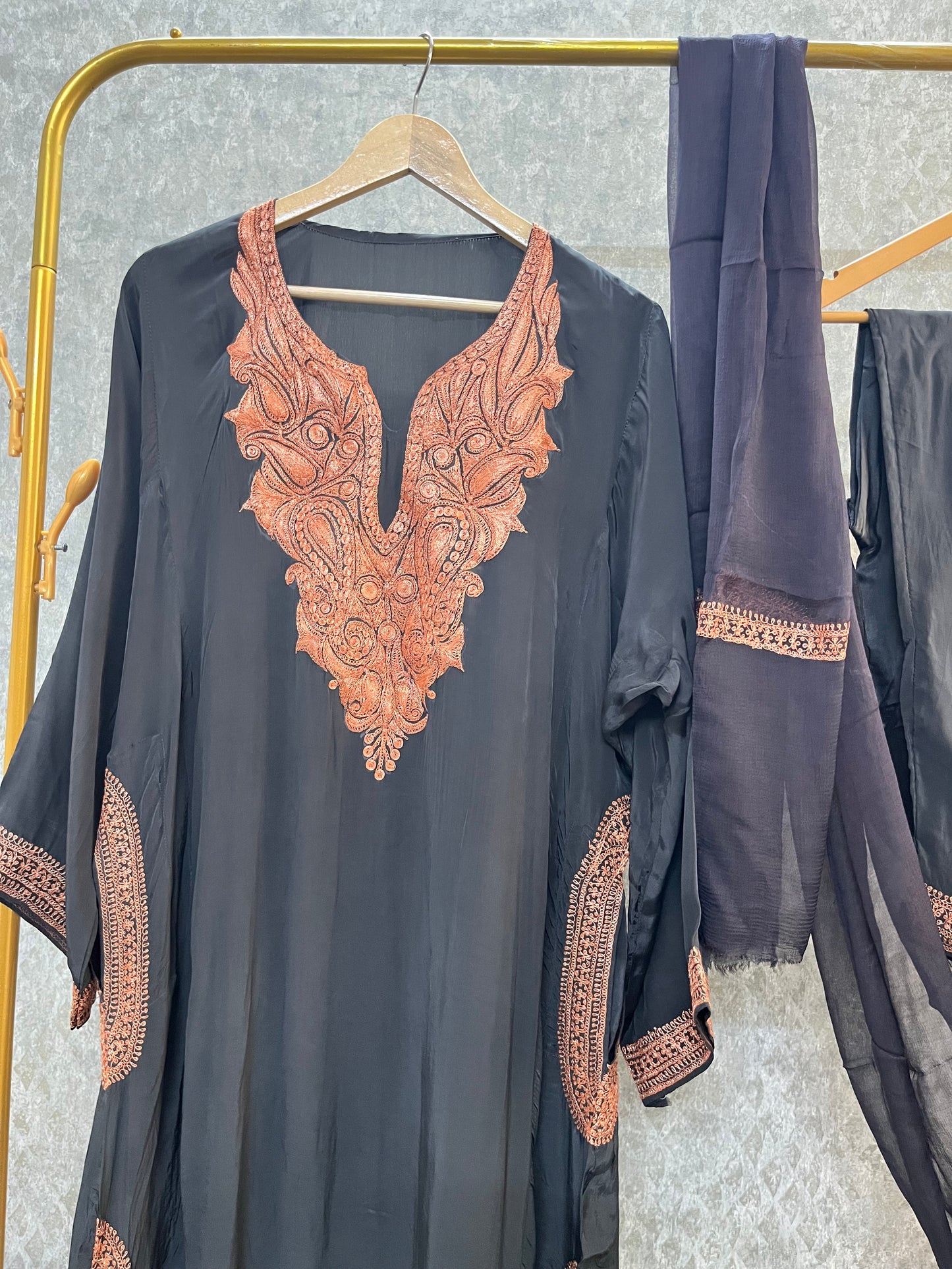 Steel Grey Stitched Crape Pheran Set with dupatta (46)