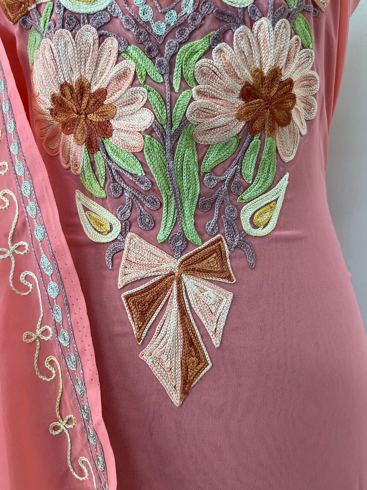 Peach Georgette Shirt and Dupatta Aari Embroidered Suit