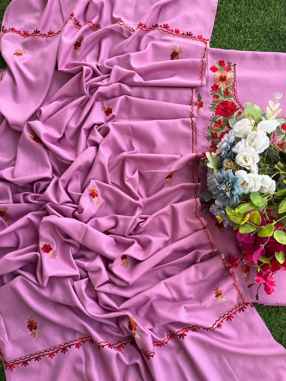 Playful Pink Woollen Aari Embroidered 3pc suit