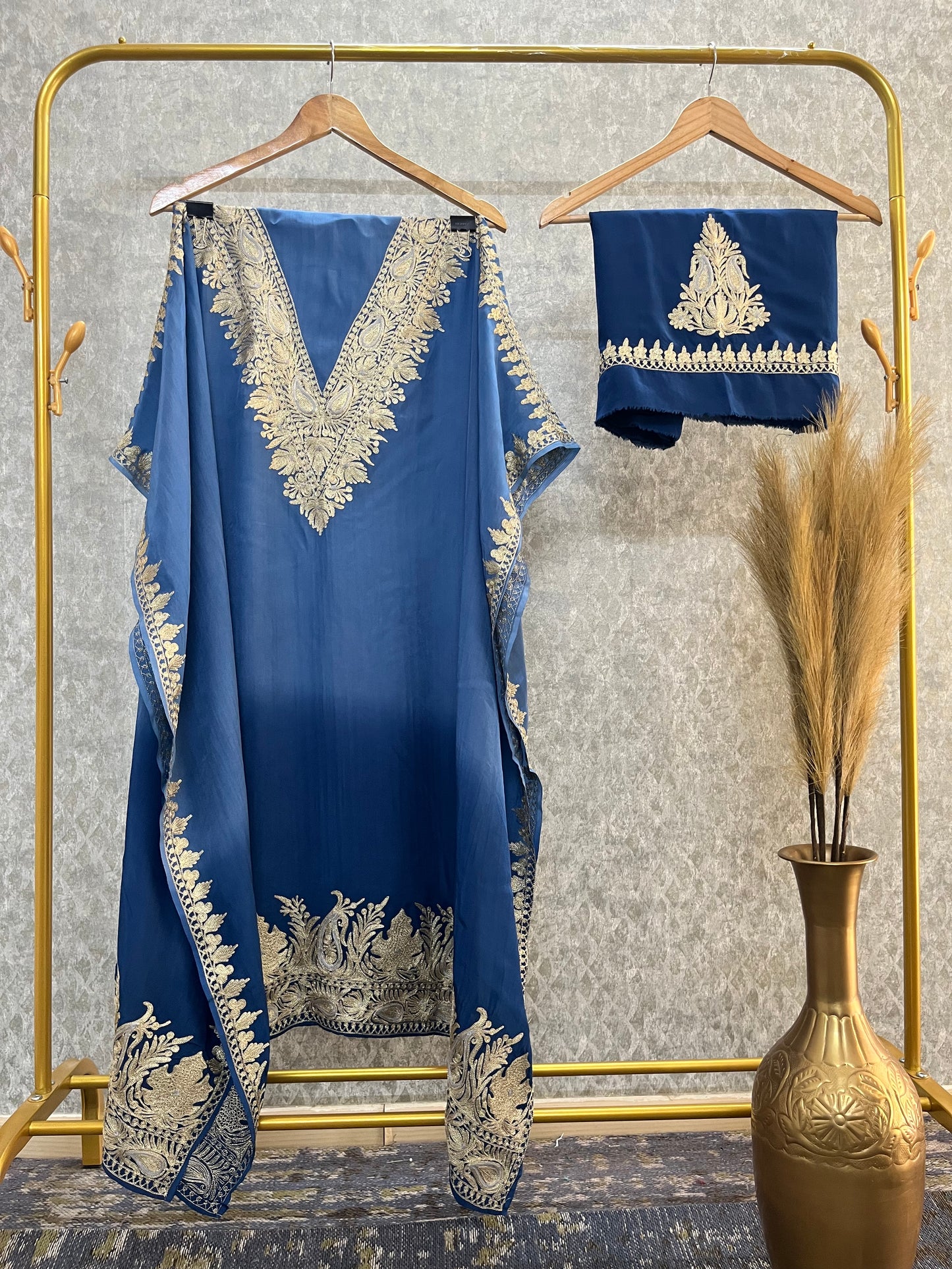 Crape Kashmiri Unstitched Kaftan Set