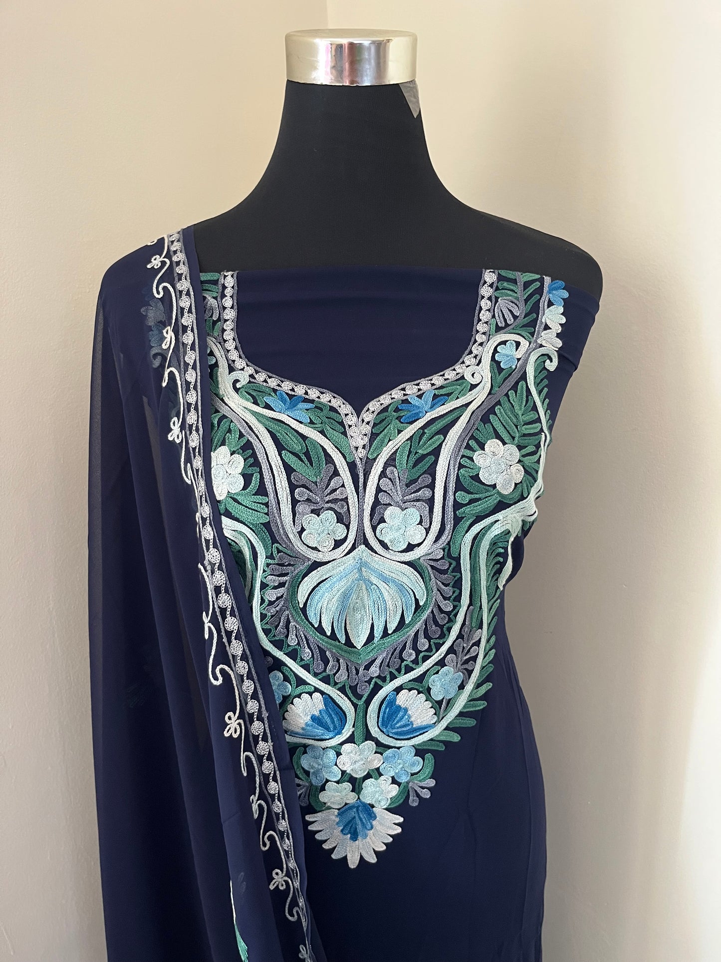 Royal Blue Georgette Shirt and Dupatta Aari Embroidered Suit