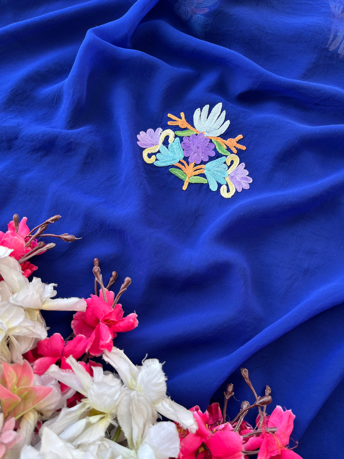 Georgette Electric Blue Aari Embroidered Suit set