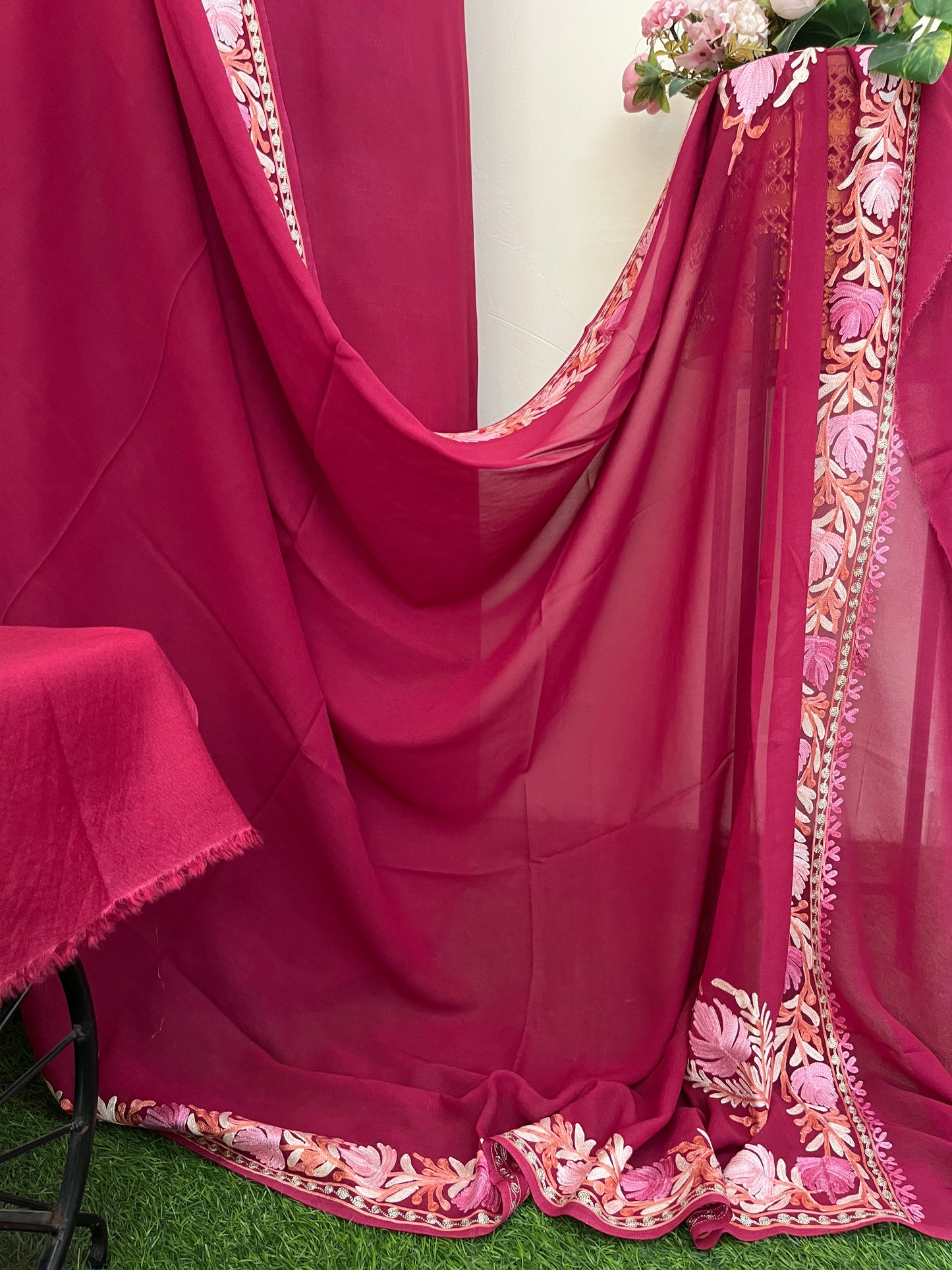 Hot Pink Pure Georgette Kashmiri Suit