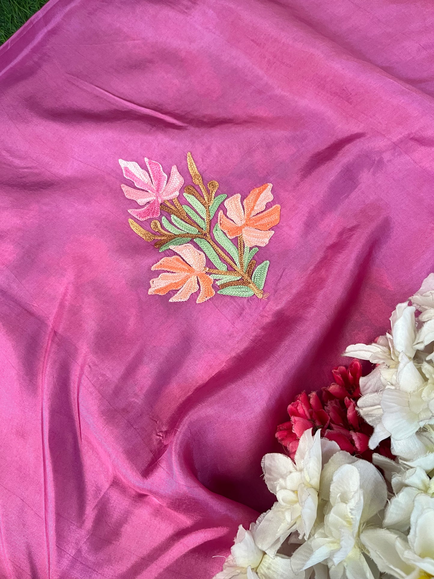 Mauve Opada Silk Aari Embroidered Suit material