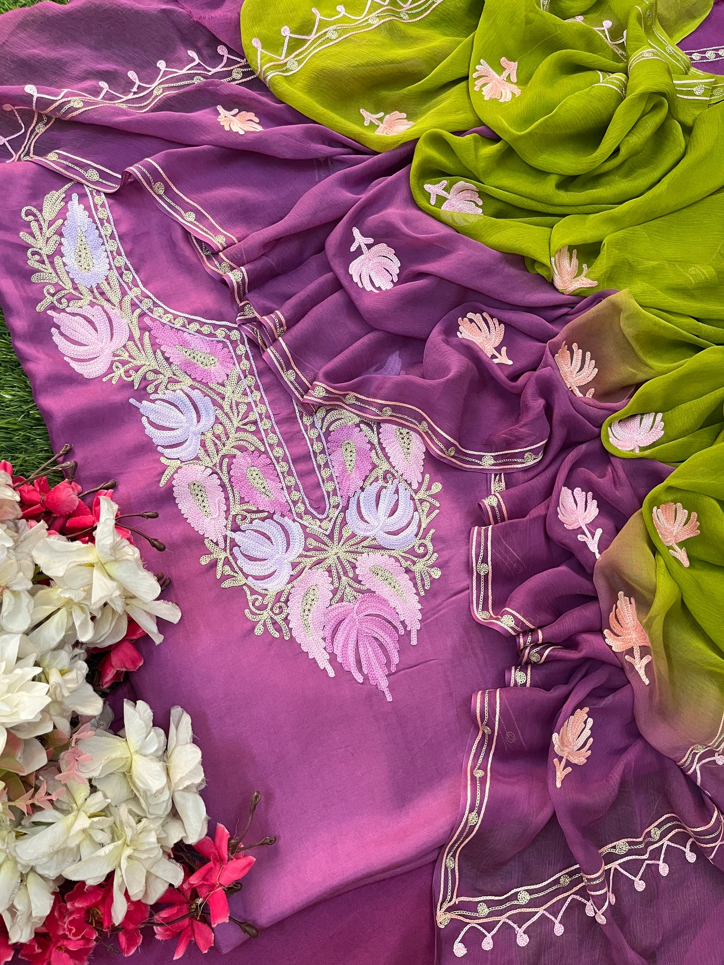 Soft Purple Opada Silk Kashmiri Suit