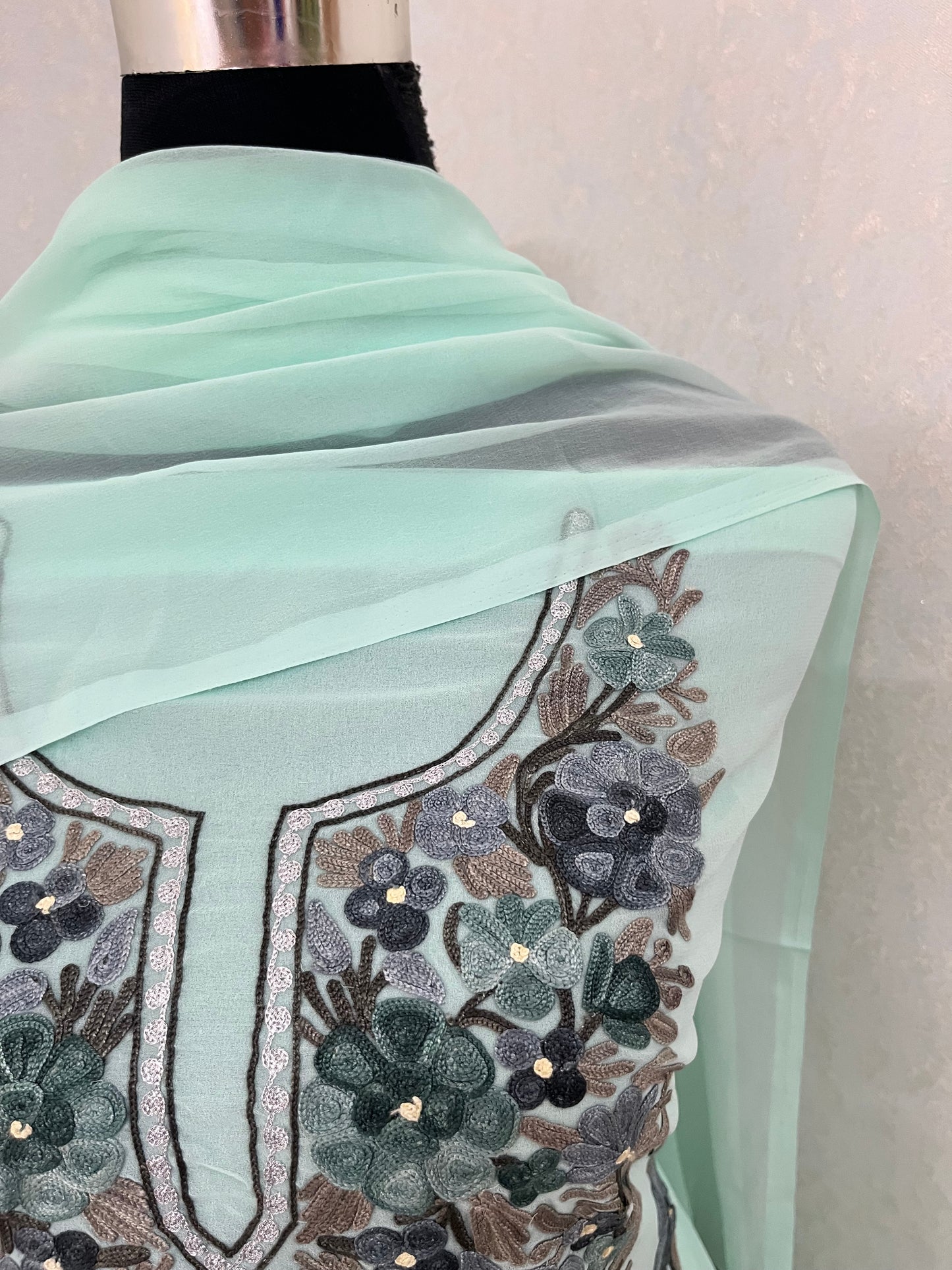 Mint Green Georgette 3Pc Kashmiri Suit