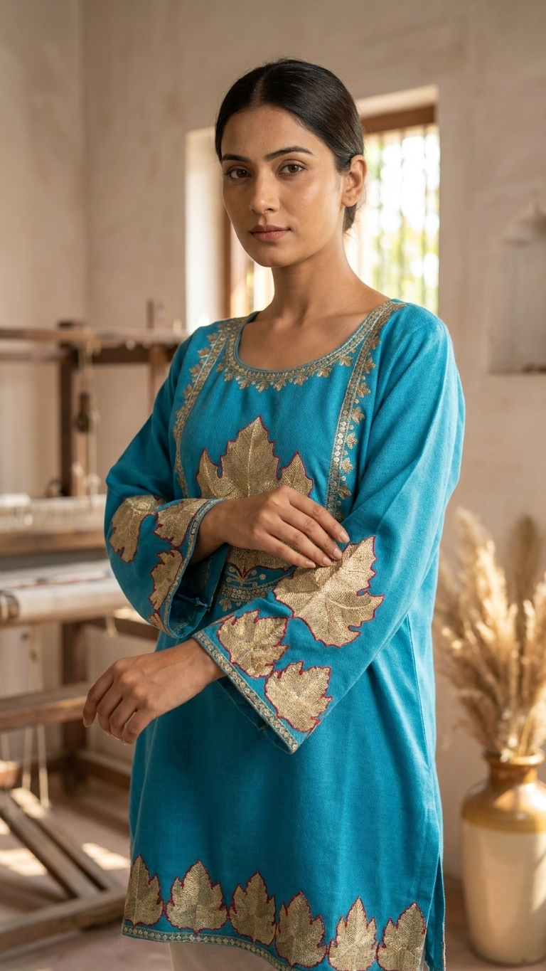 Firozi Woollen Kashmiri Co-Ord Set ( Size 44)