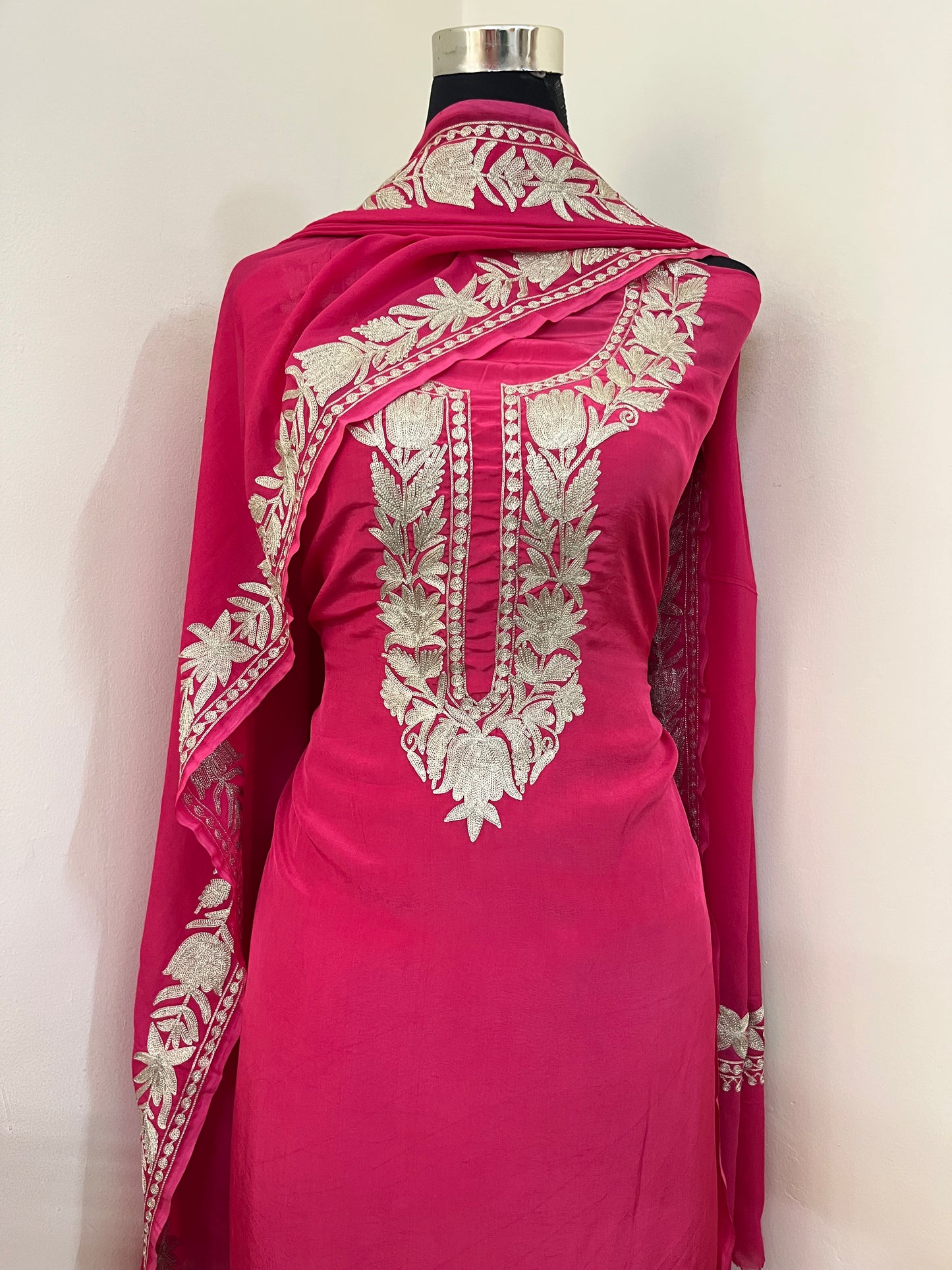Kalaa’ Fuchsia Pink Crape Kashmiri Suit