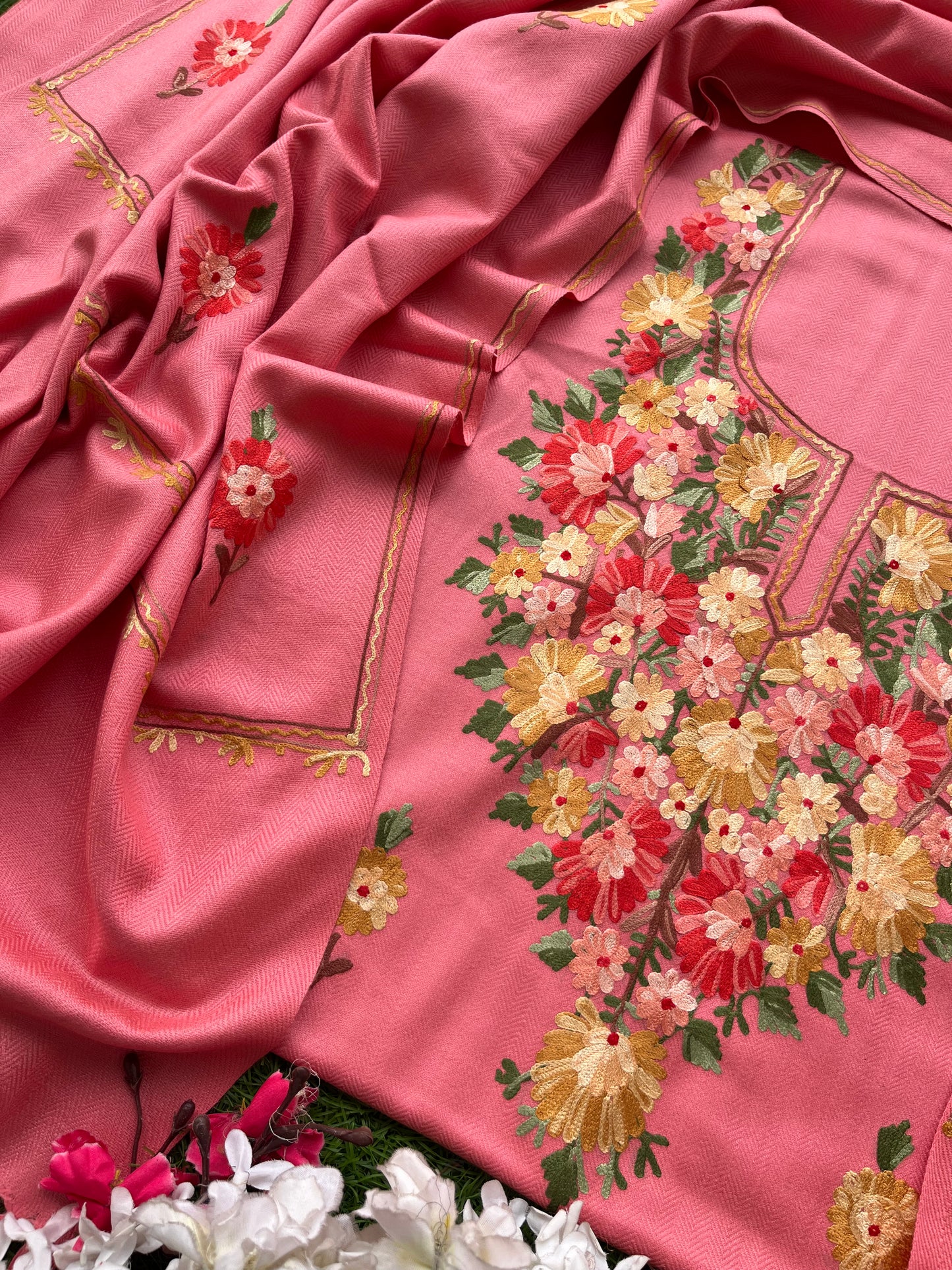 Pink Woollen Aari Embroidered 3pc suit