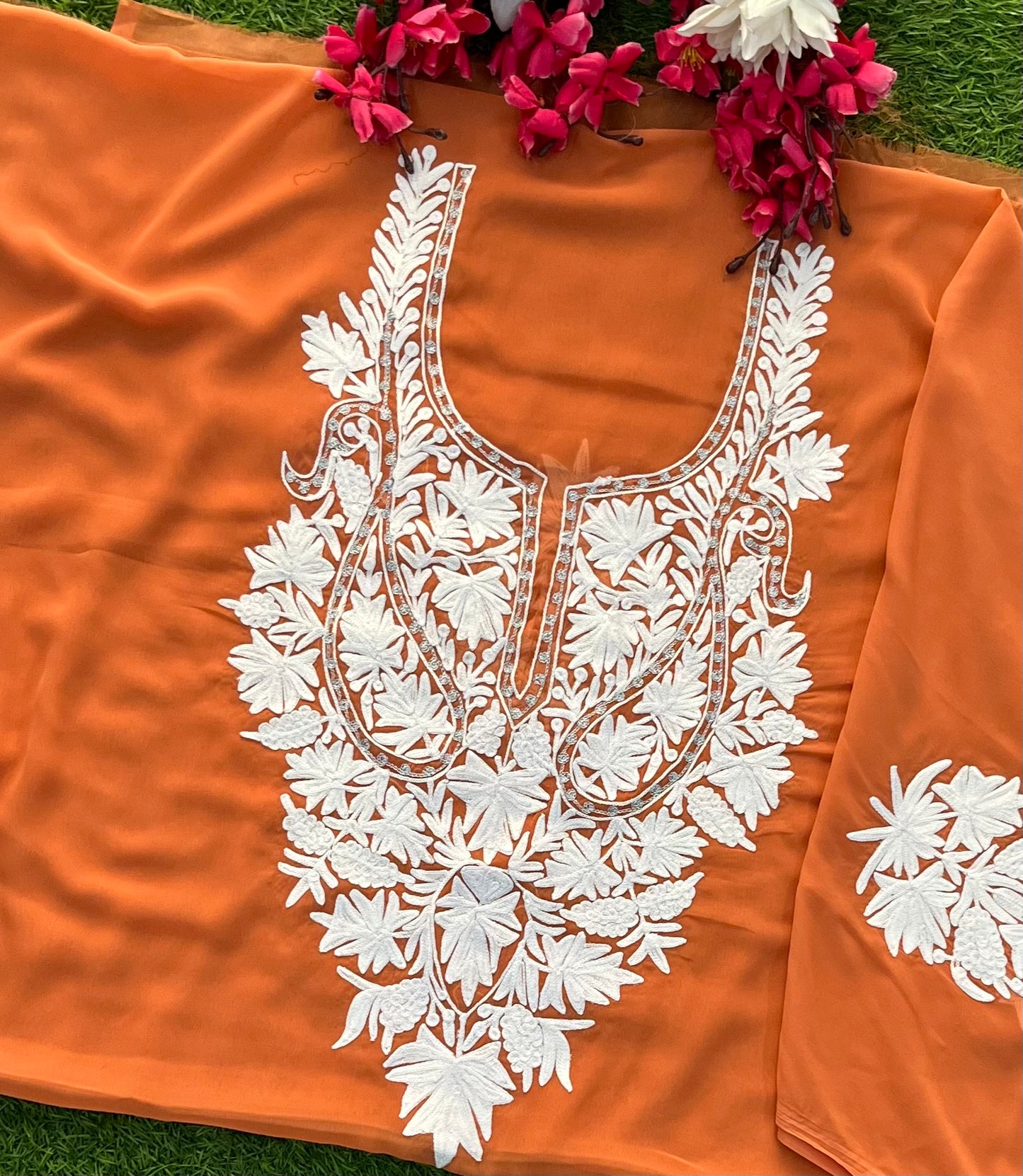 Soft Orange Georgette Kashmiri Kurta Material