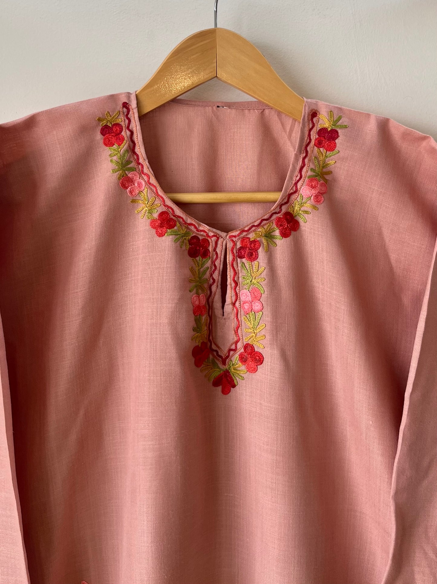 Soft Pink Cotton Aari Work Kurta