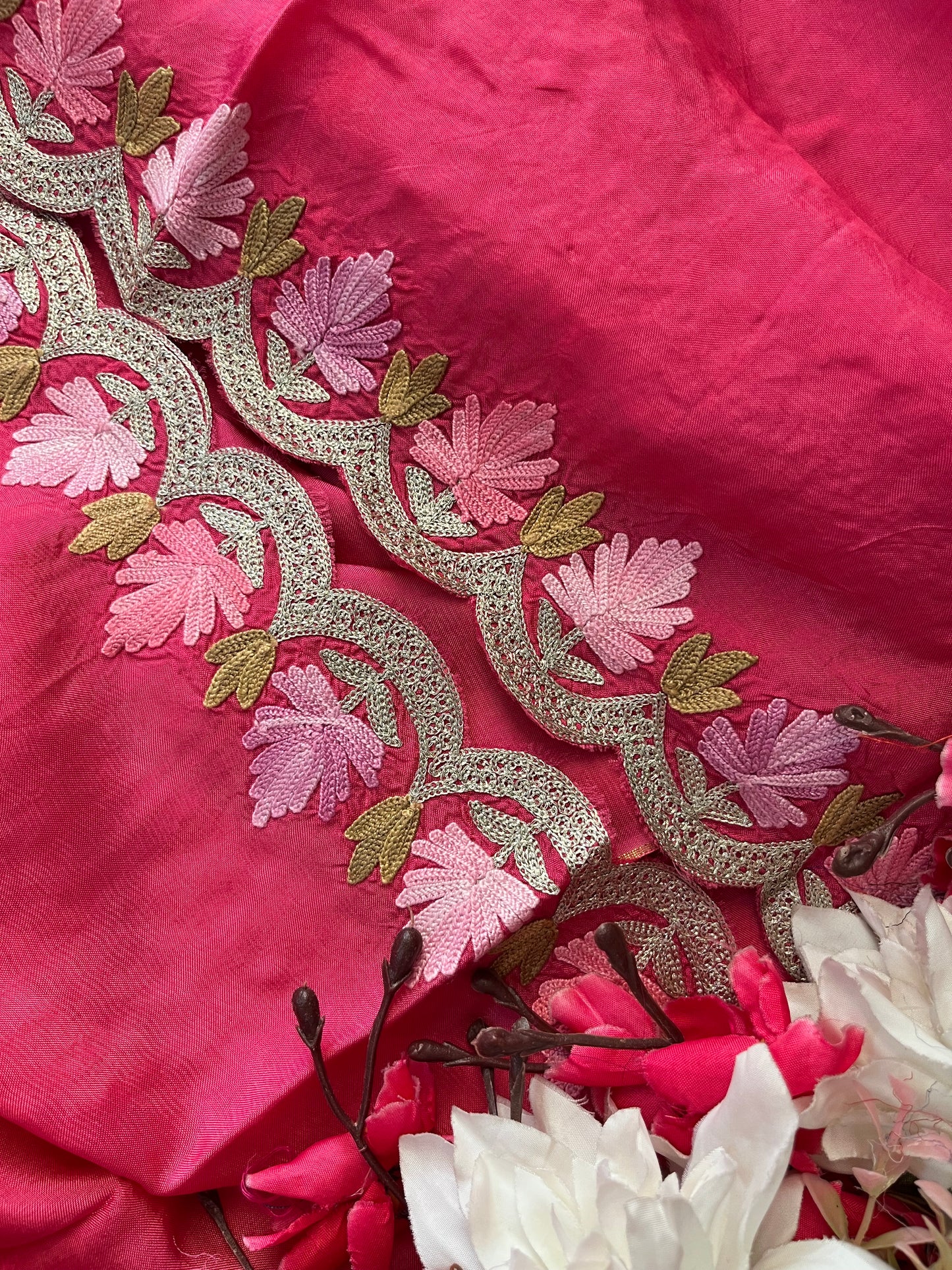 Sanam’ Candy Pink Silk Aari Embroidered Suit material