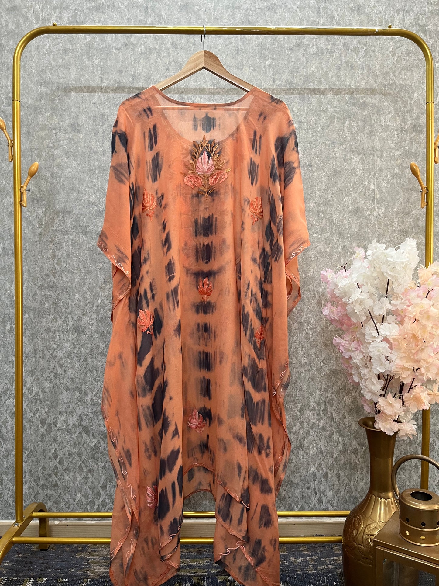 Orange Pure Georgette Shibori Kaftan Size (46)