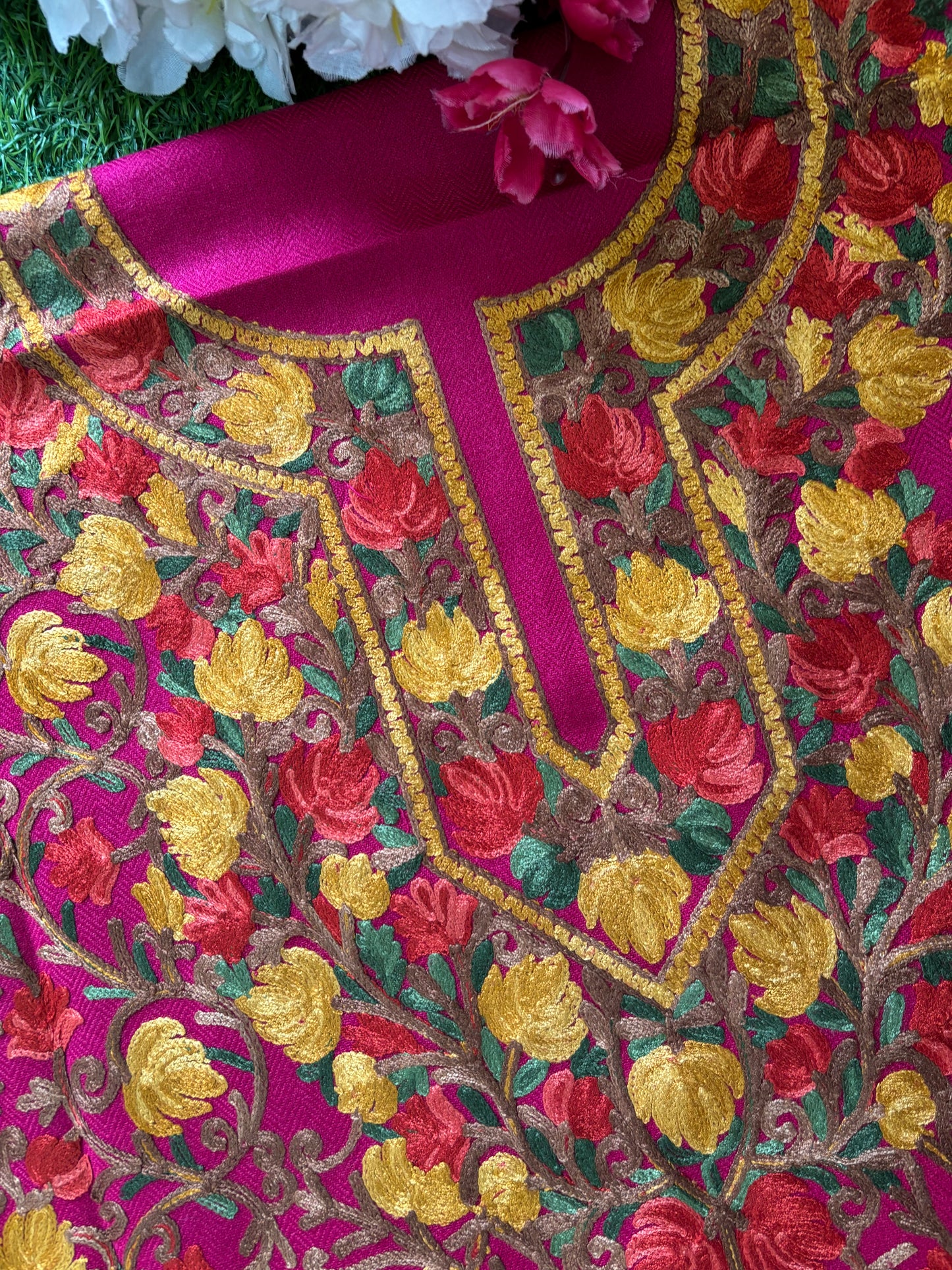 Hot Pink Chinar Woollen Aari Embroidered 3pc Suit Stole