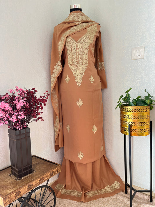 Beige Tilla Embroidered 3pc Suit Stole